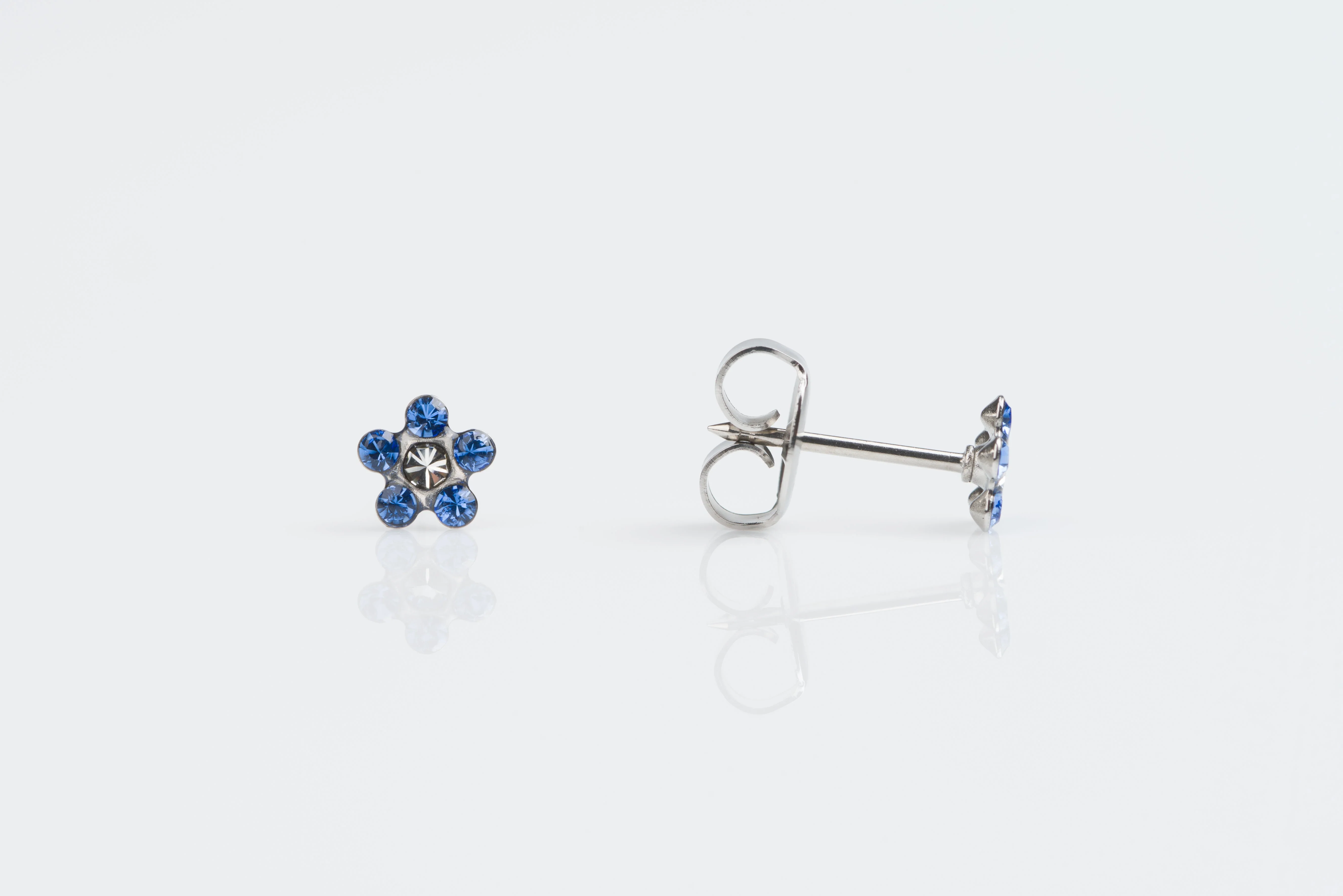 System 75 Daisy Birthstone Piercing Studs - September Sapphire/Crystal - Regular Post - 14K White Gold