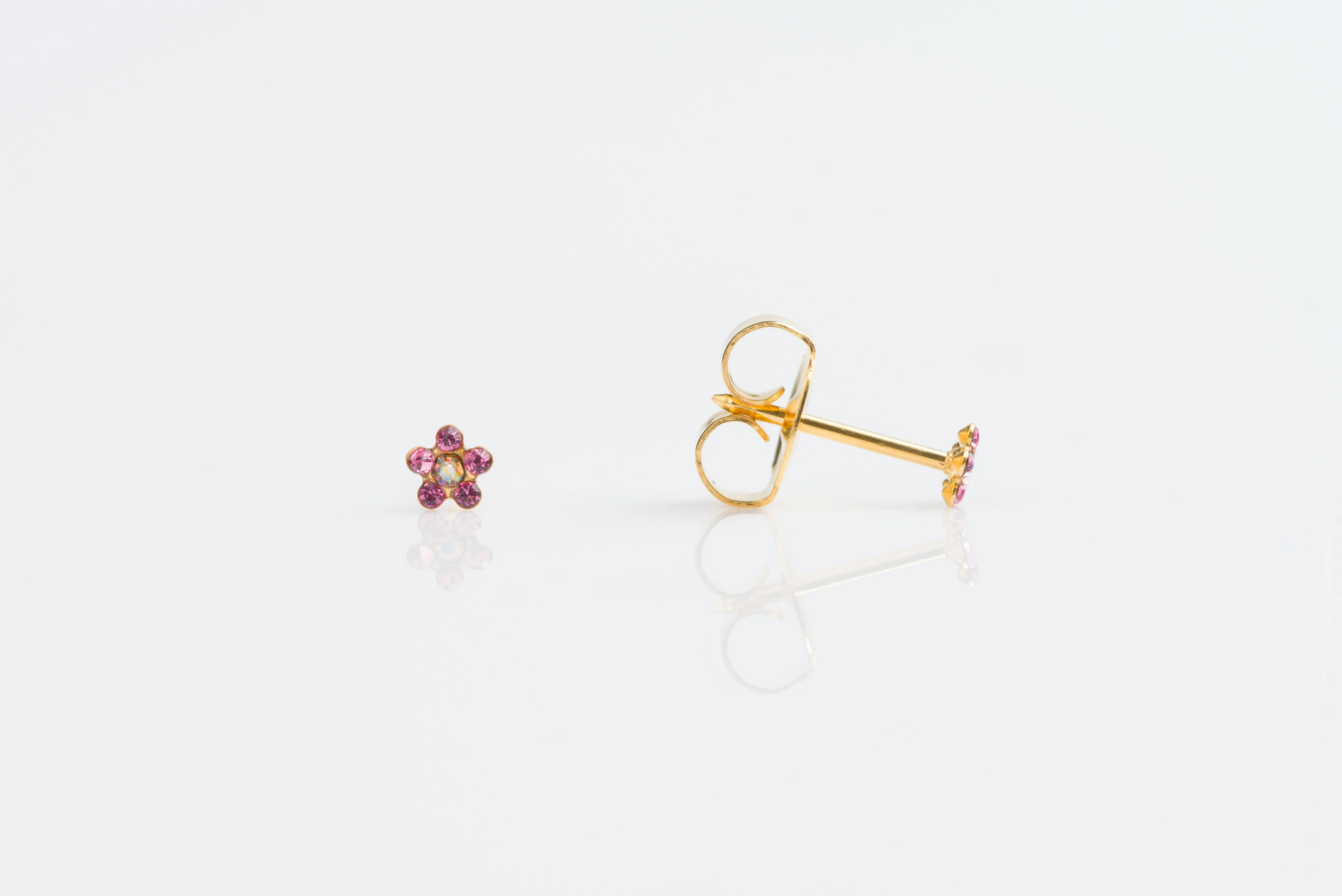 System 75 Daisy Birthstone Piercing Studs - October Rose/AB Crystal - Baby Post - Gold Plated