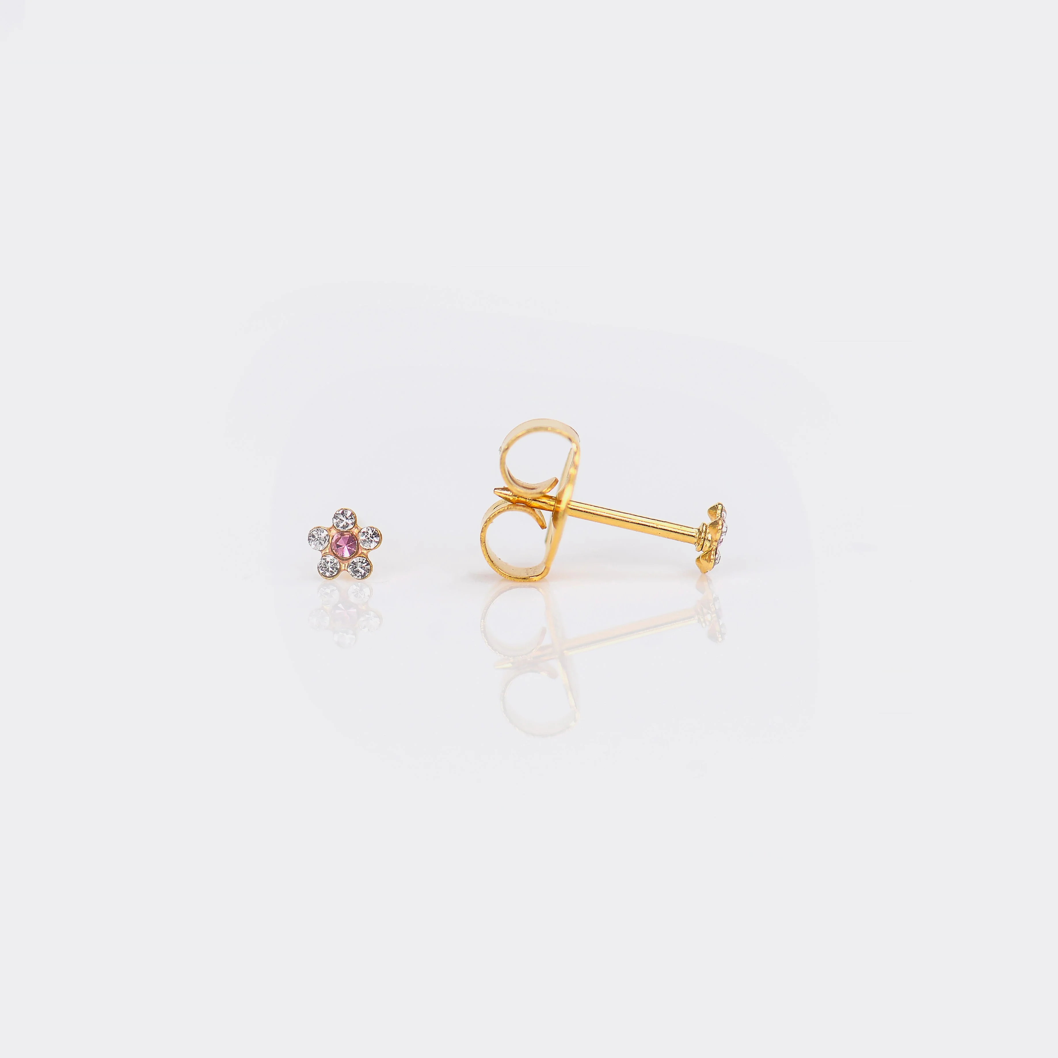 System 75 Daisy Birthstone Piercing Studs - Crystal/October Rose - Baby Post - Gold Plated