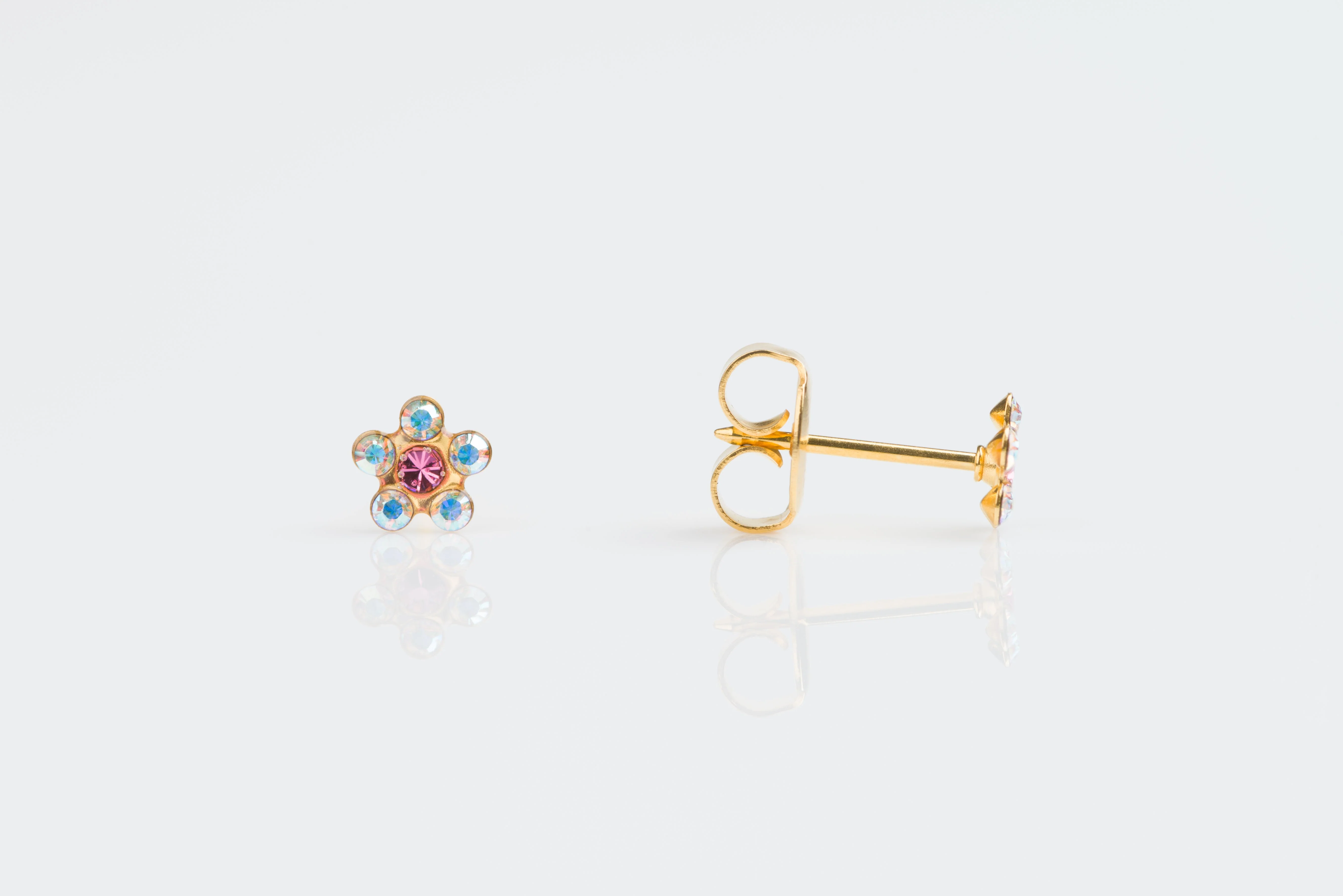 System 75 Daisy Birthstone Piercing Studs - AB Crystal/October Rose - Baby Post - Gold Plated