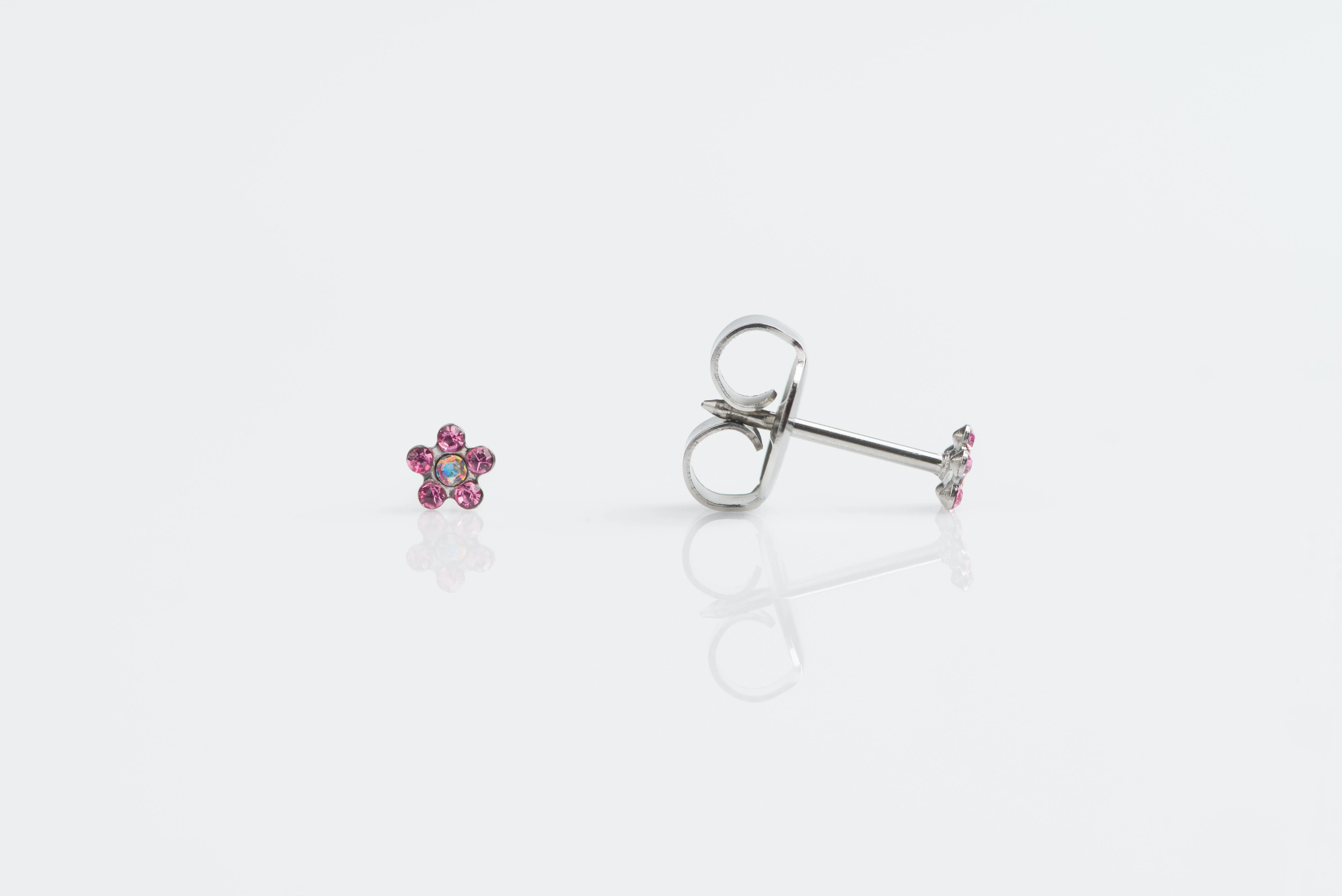 System 75 Daisy Birthstone Piercing Studs - October Rose/AB Crystal - Baby Post - Stainless Steel