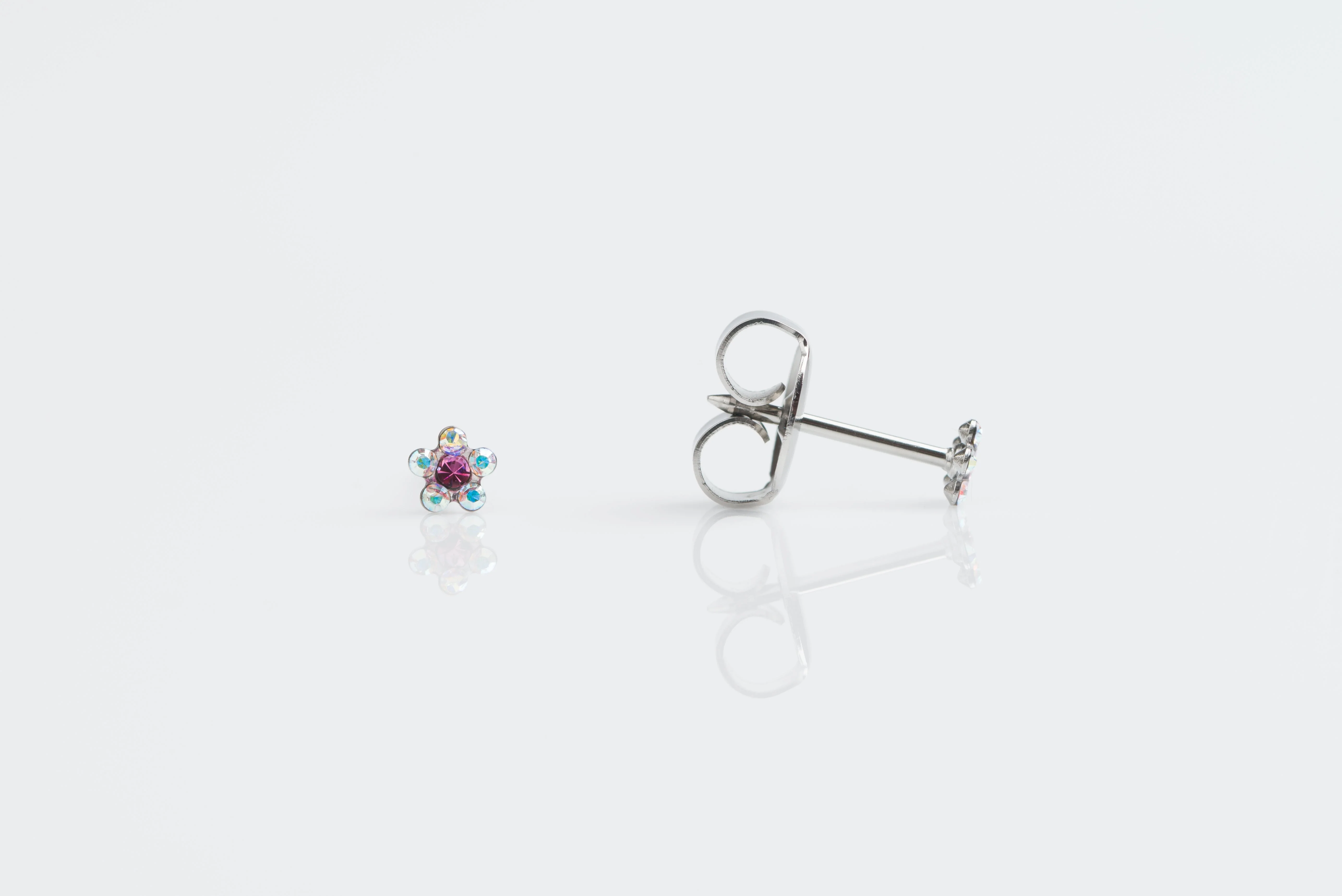System 75 Daisy Birthstone Piercing Studs - AB Crystal/October Rose - Baby Post - Stainless Steel