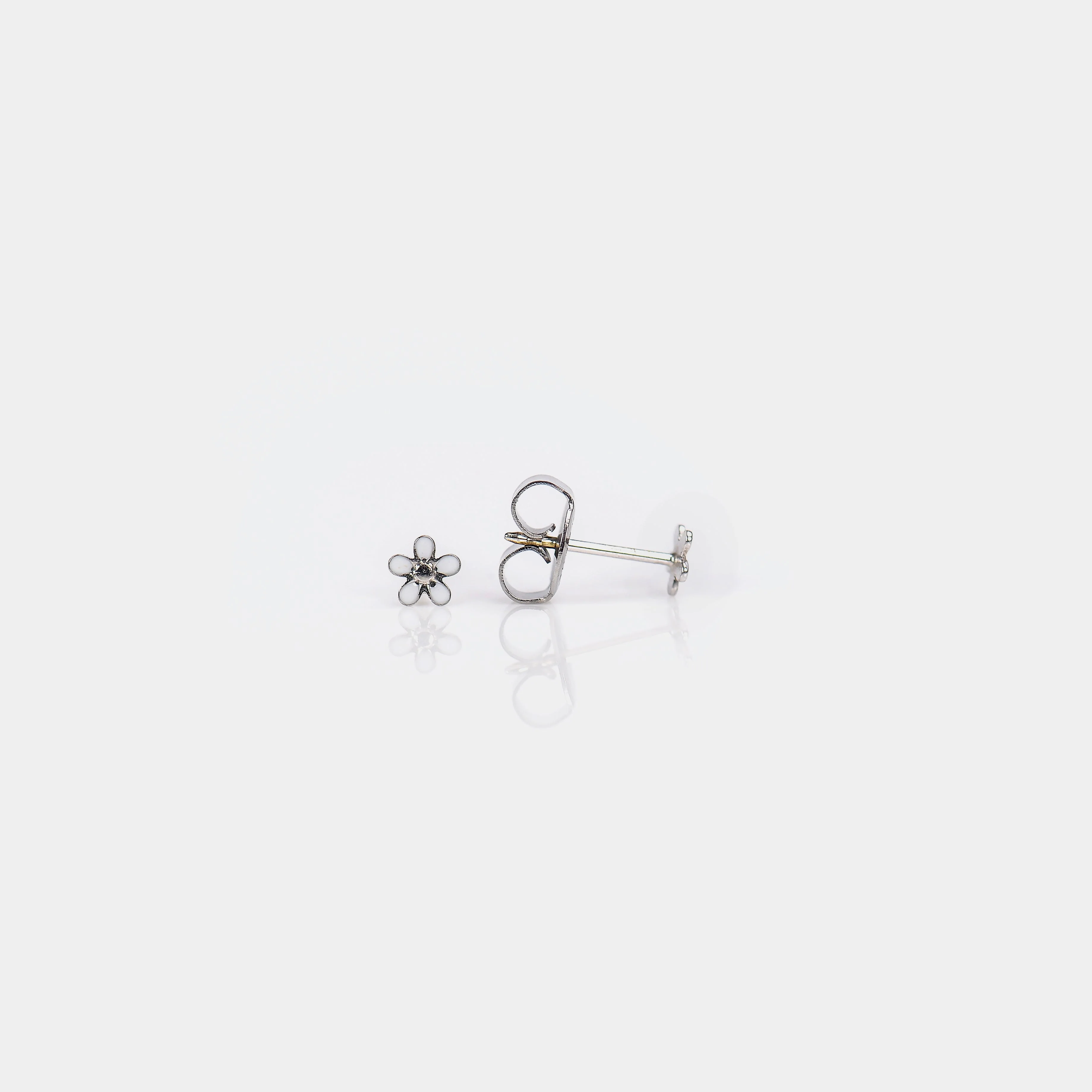 System 75 White Flower Piercing Studs - 14K White Gold