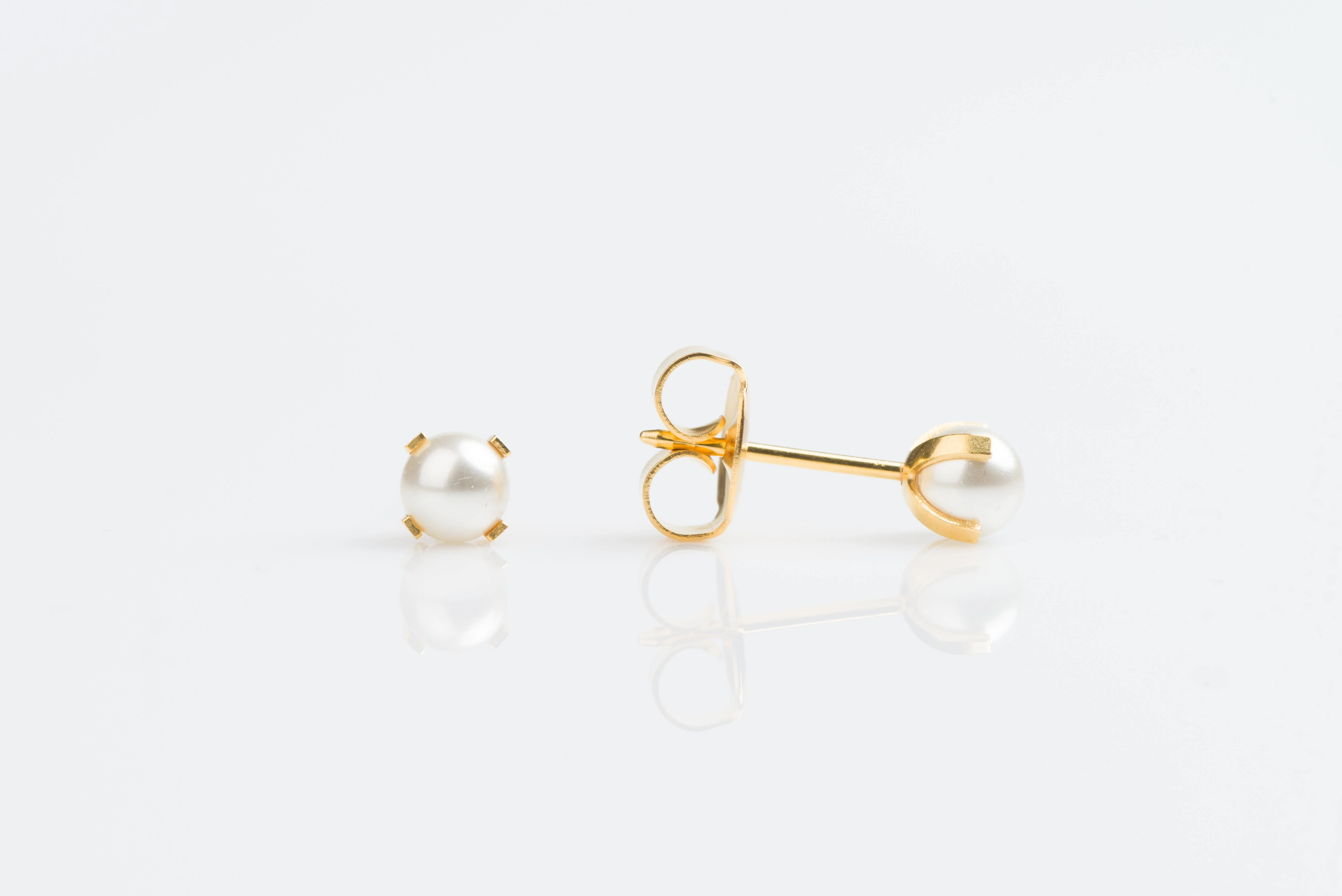 System 75 Prong Set Pearl Piercing Studs - 4mm - Regular Post - 14K Yellow Gold