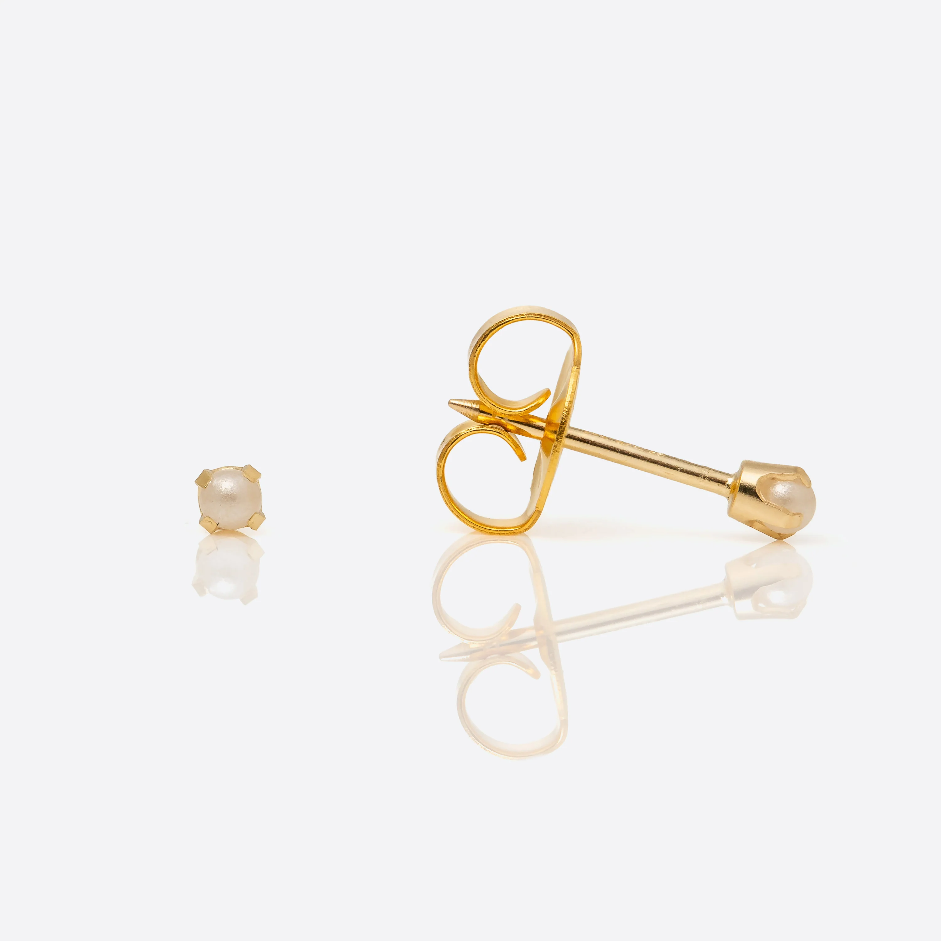 System 75 Prong Set Pearl Piercing Studs - 2mm - Baby Post - 14K Yellow Gold