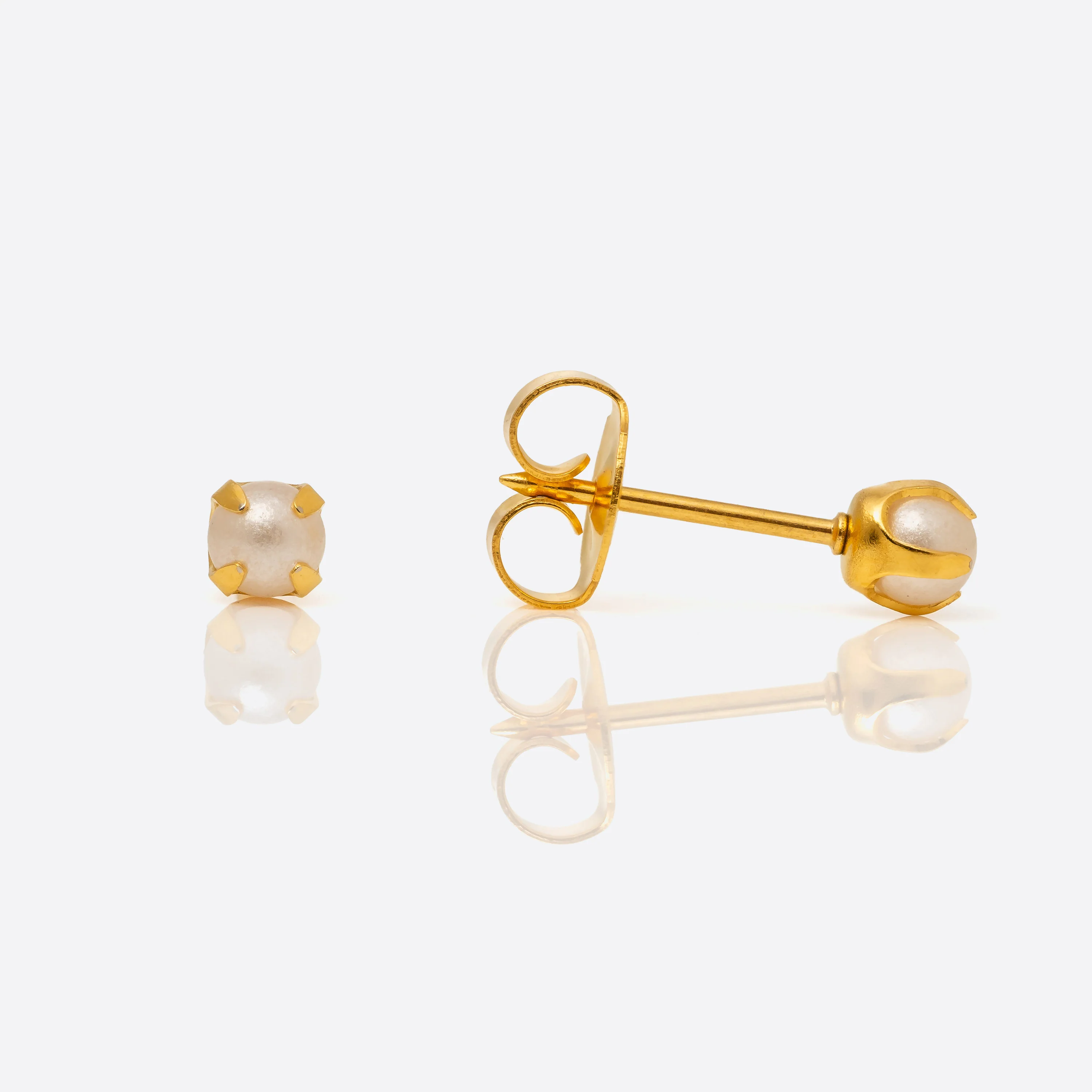 System 75 Prong Set Pearl Piercing Studs - 4mm - Regular Post - Gold Plated