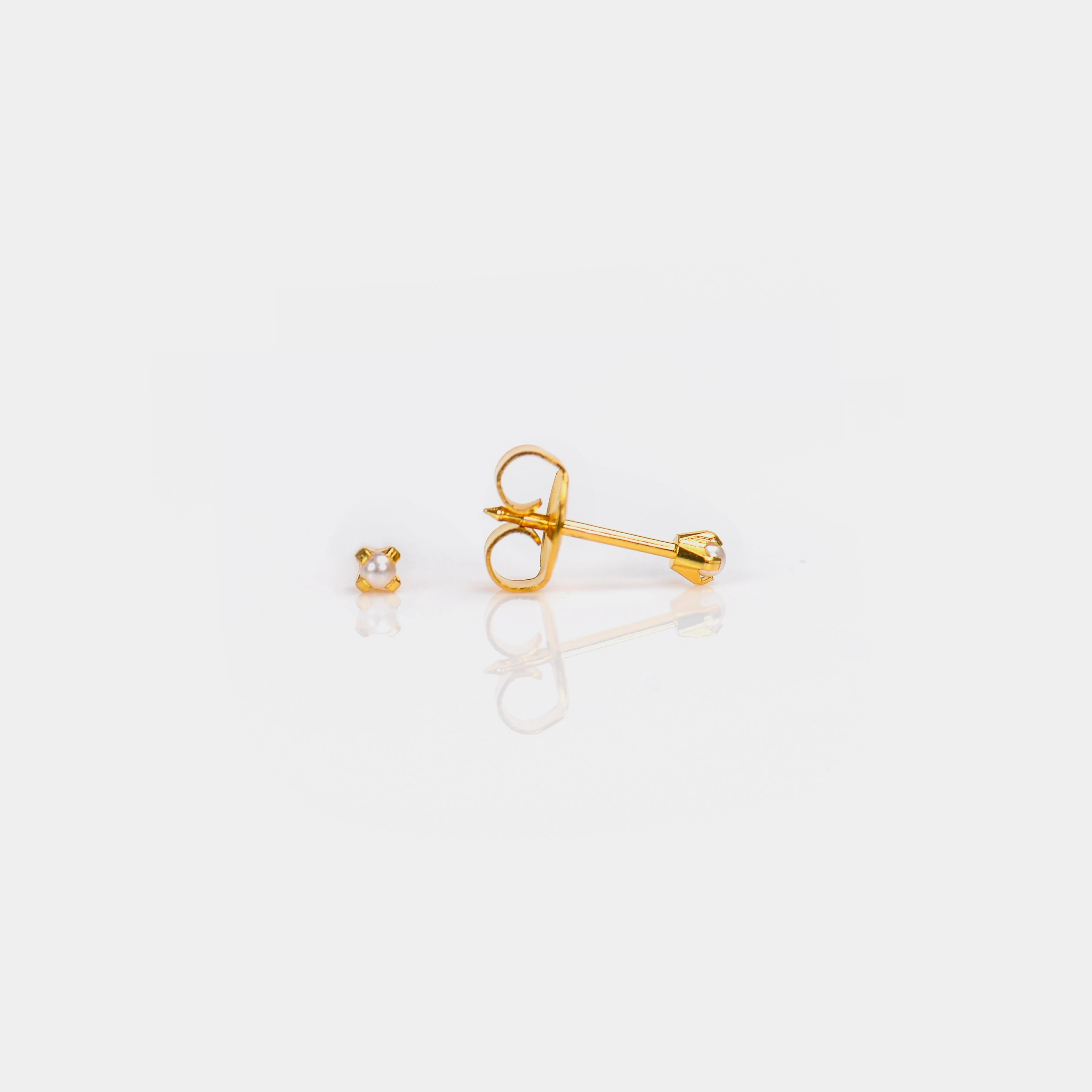 System 75 Prong Set Pearl Piercing Studs - 2mm - Regular Post - Gold Plated