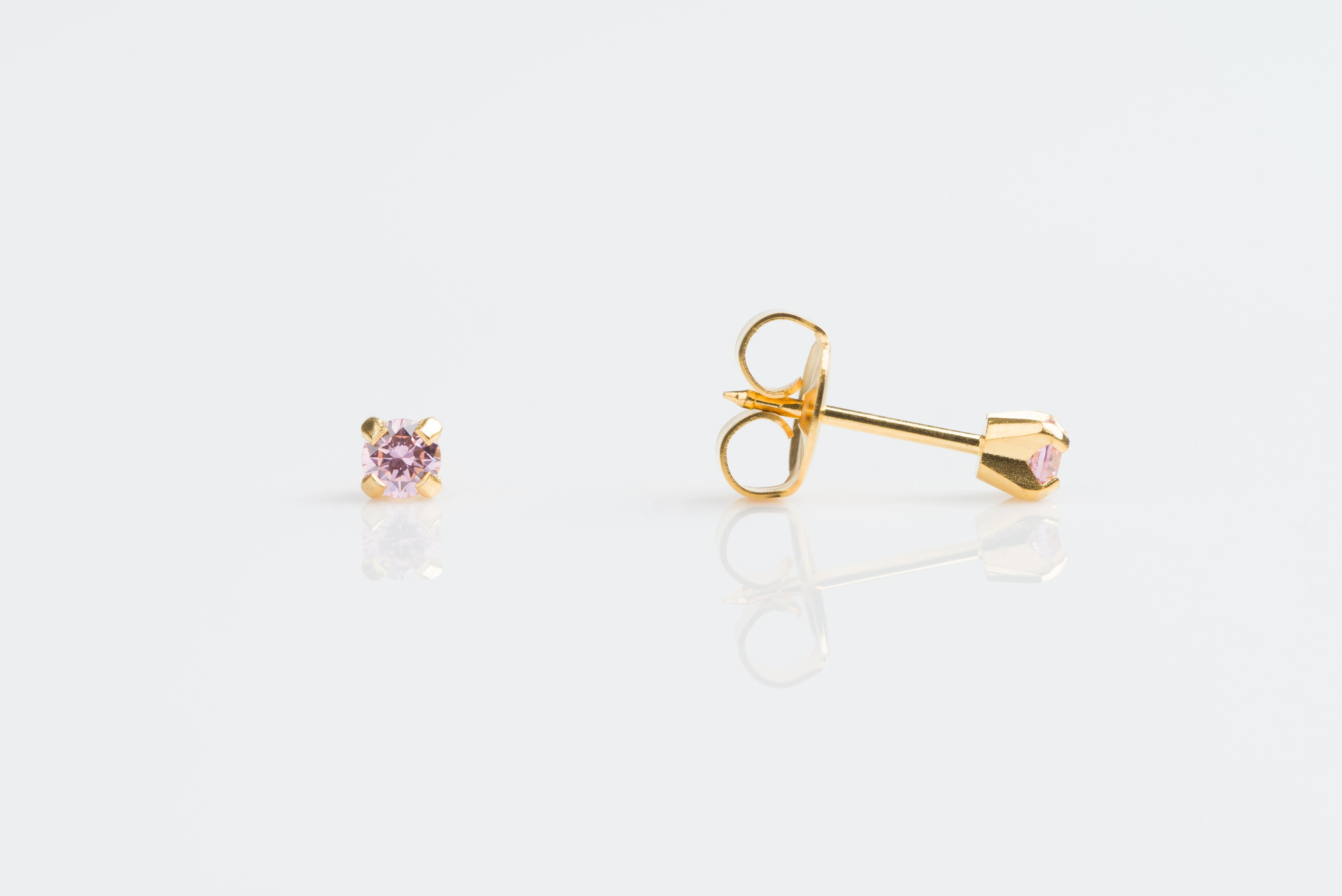 System 75 Prong Set Pink Cubic Zirconia Piercing Studs - Gold Plated