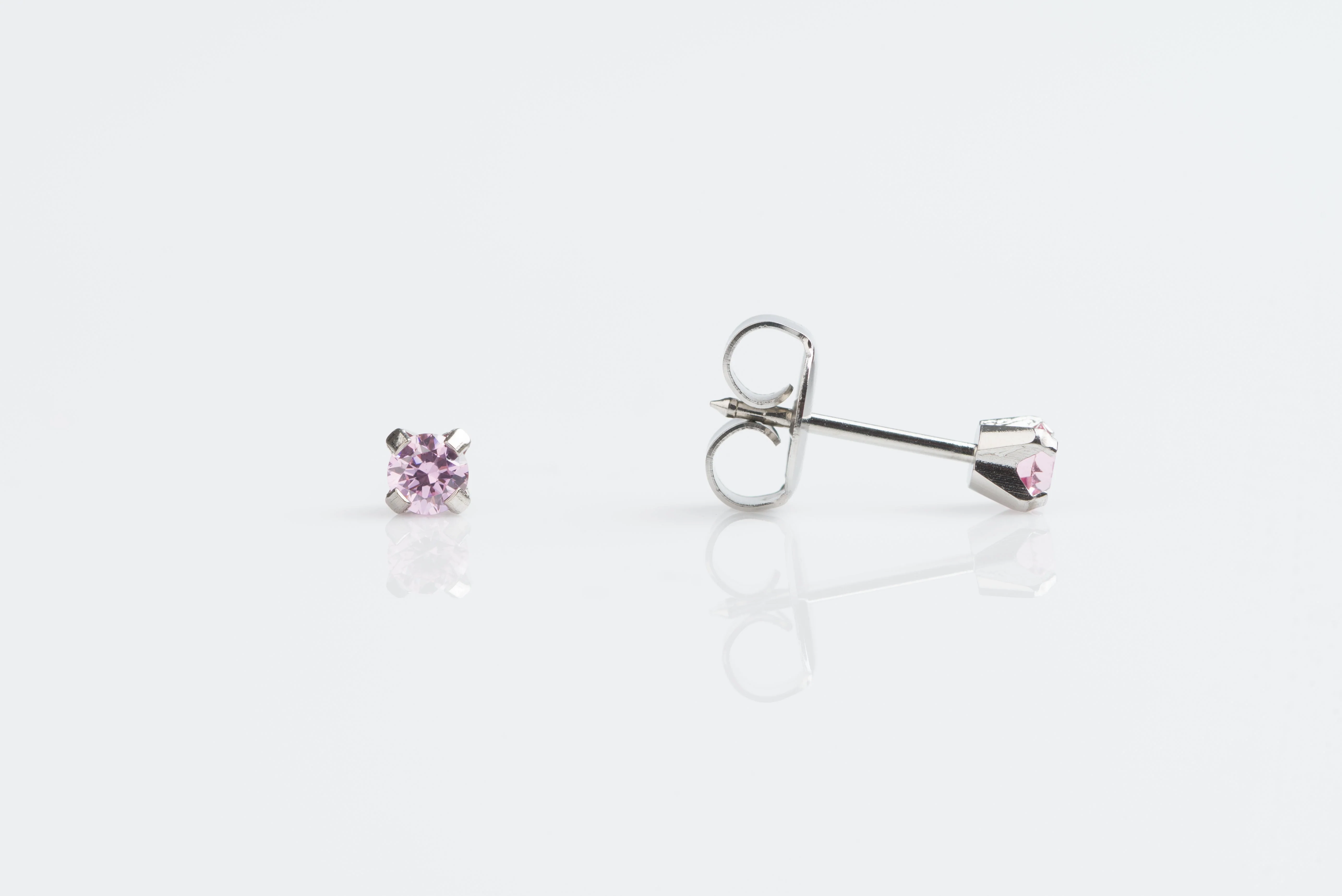 System 75 Prong Set Pink Cubic Zirconia Piercing Studs - Stainless Steel