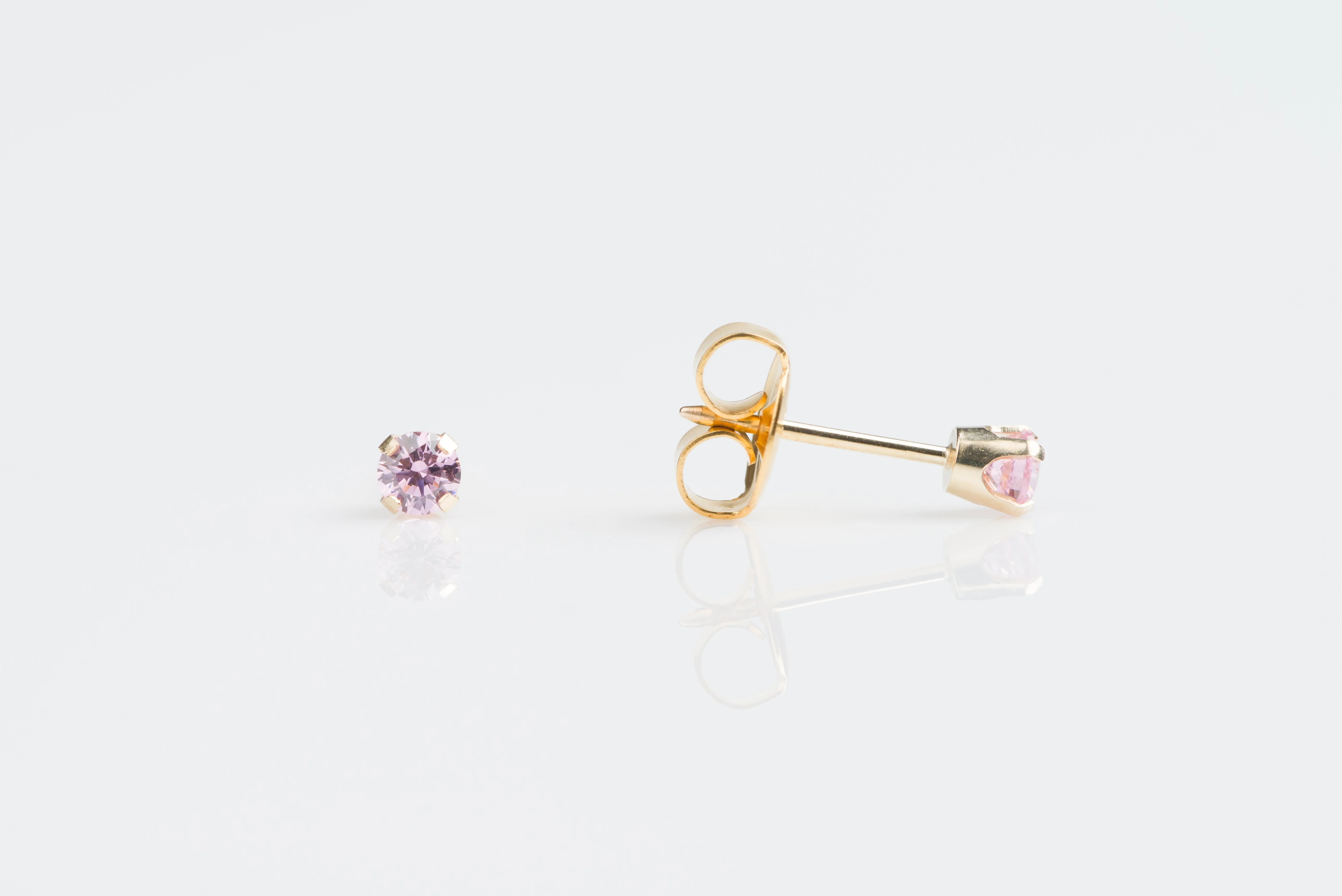 System 75 Prong Set Pink Cubic Zirconia Piercing Studs - 14K Yellow Gold