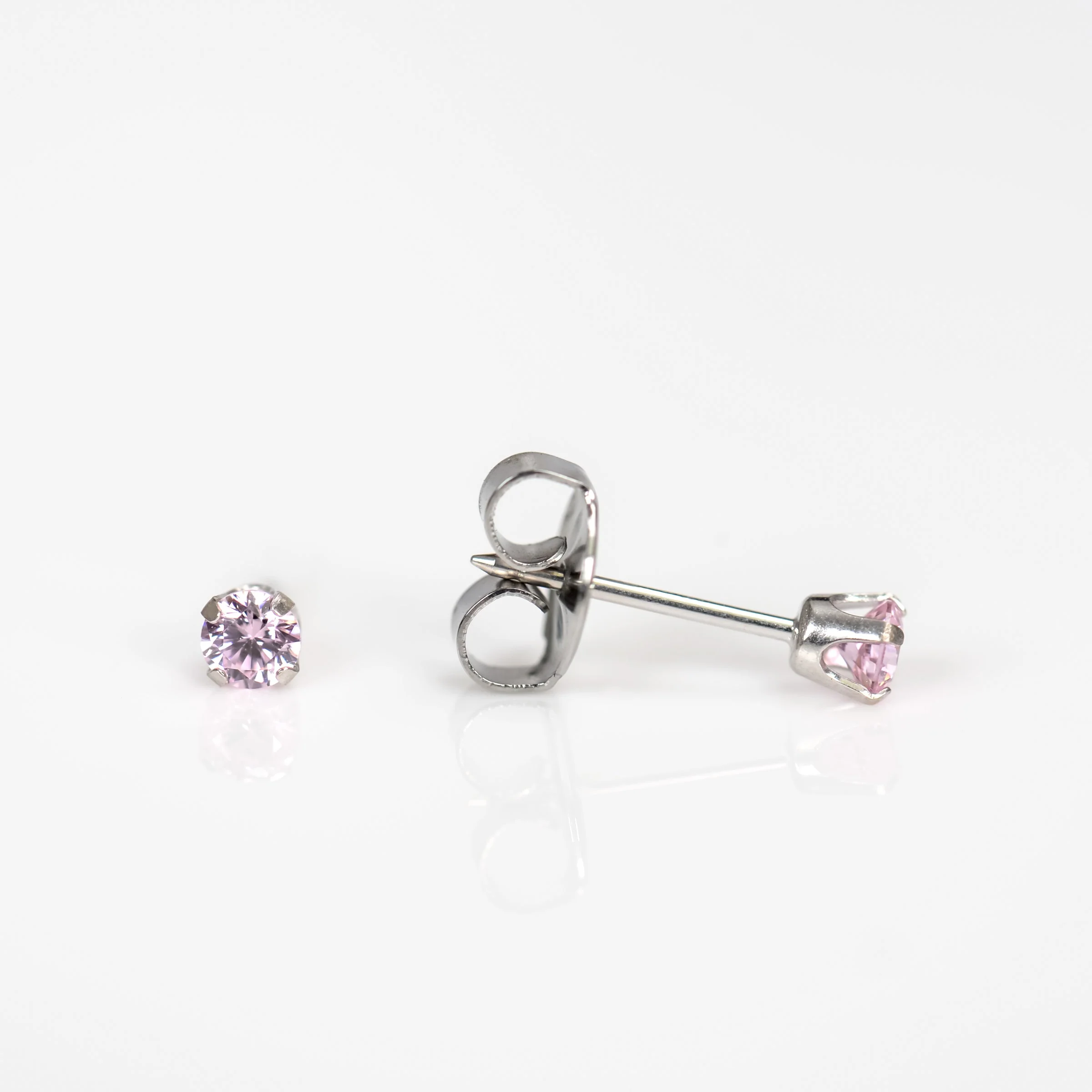 System 75 Prong Set Pink Cubic Zirconia Piercing Studs - 14K White Gold