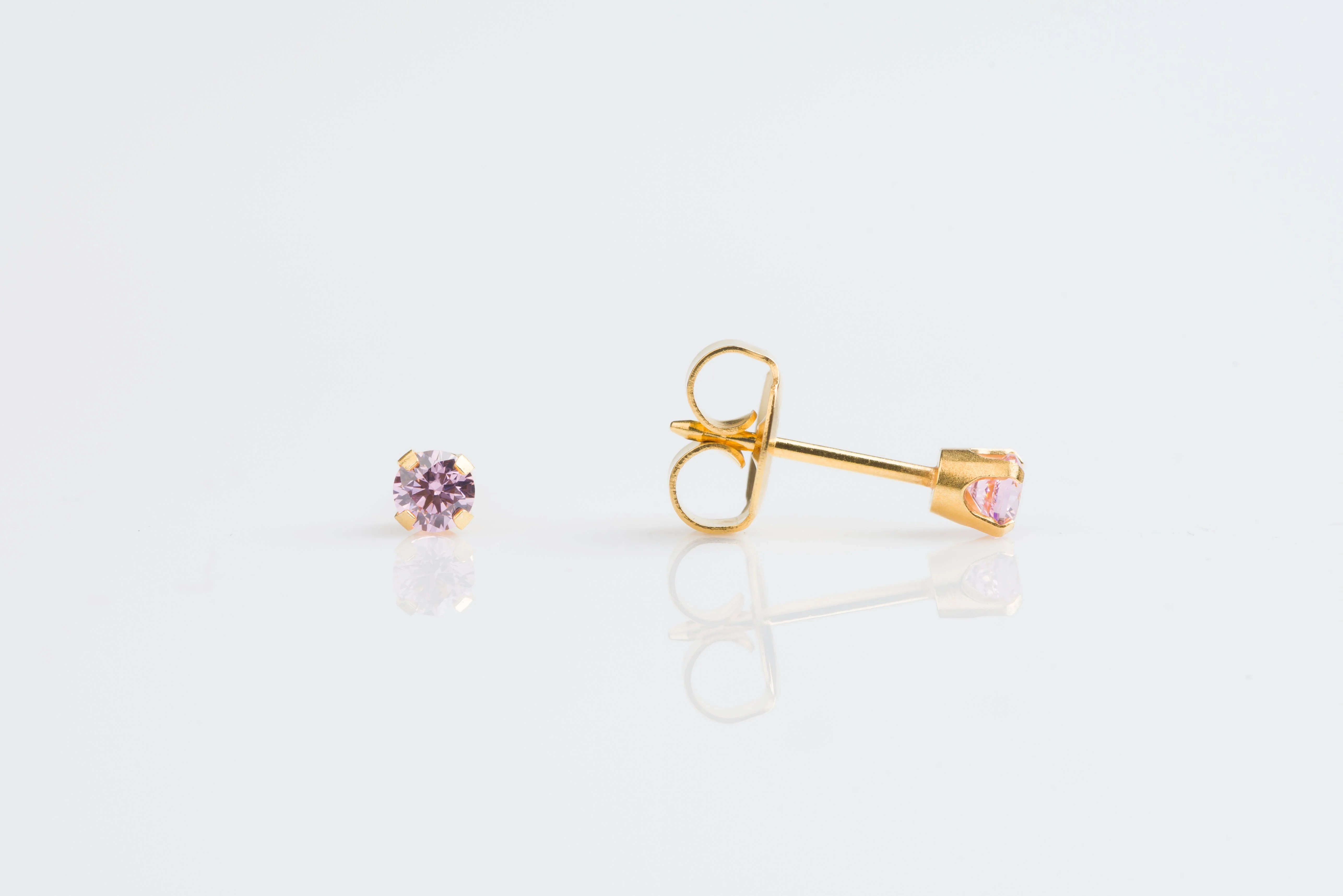 System 75 Prong Set Pink Cubic Zirconia Piercing Studs - 18K Yellow Gold
