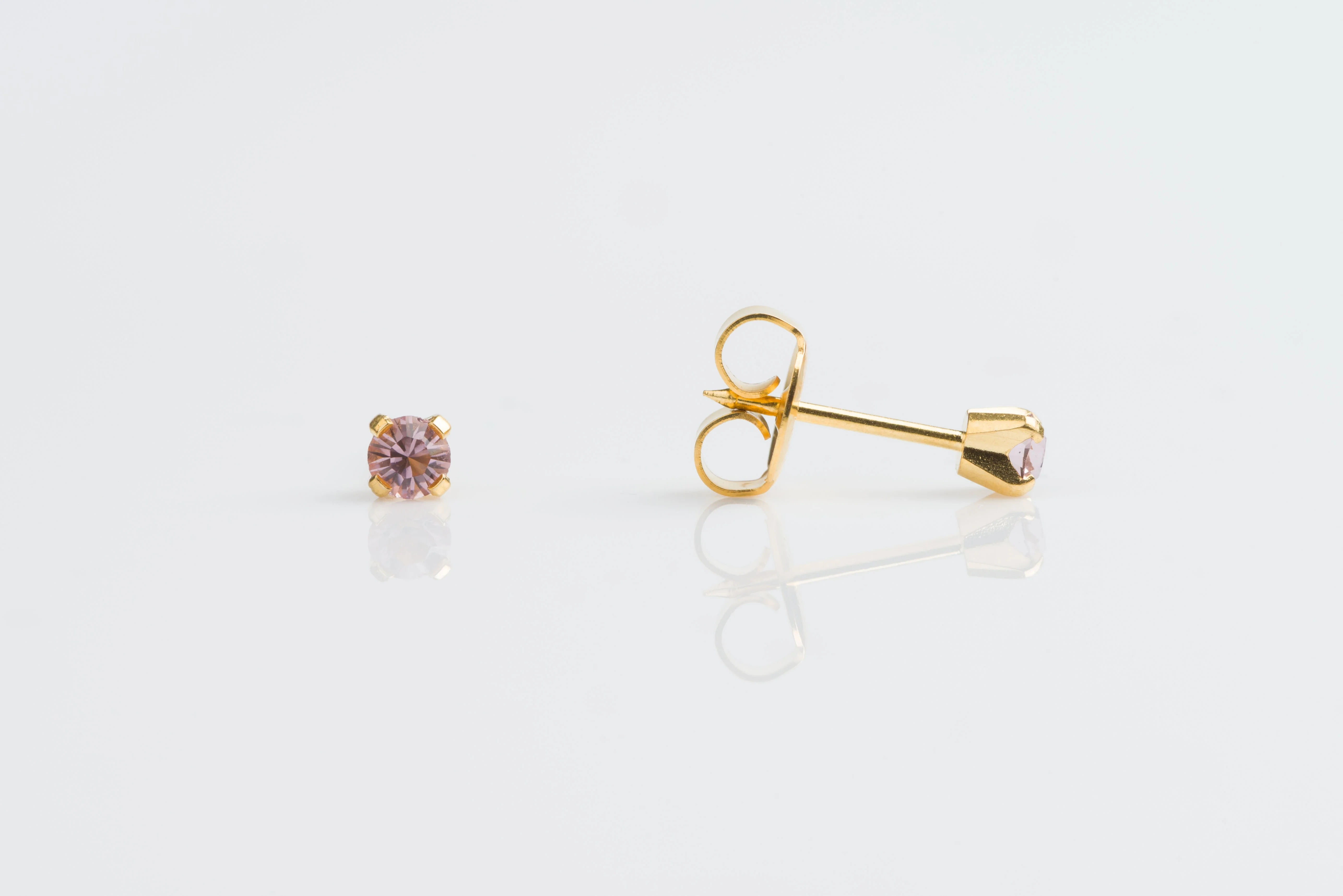 System 75 Prong Set Birthstone Piercing Studs - 3mm - June Alexandrite Crystal - Gold Plated
