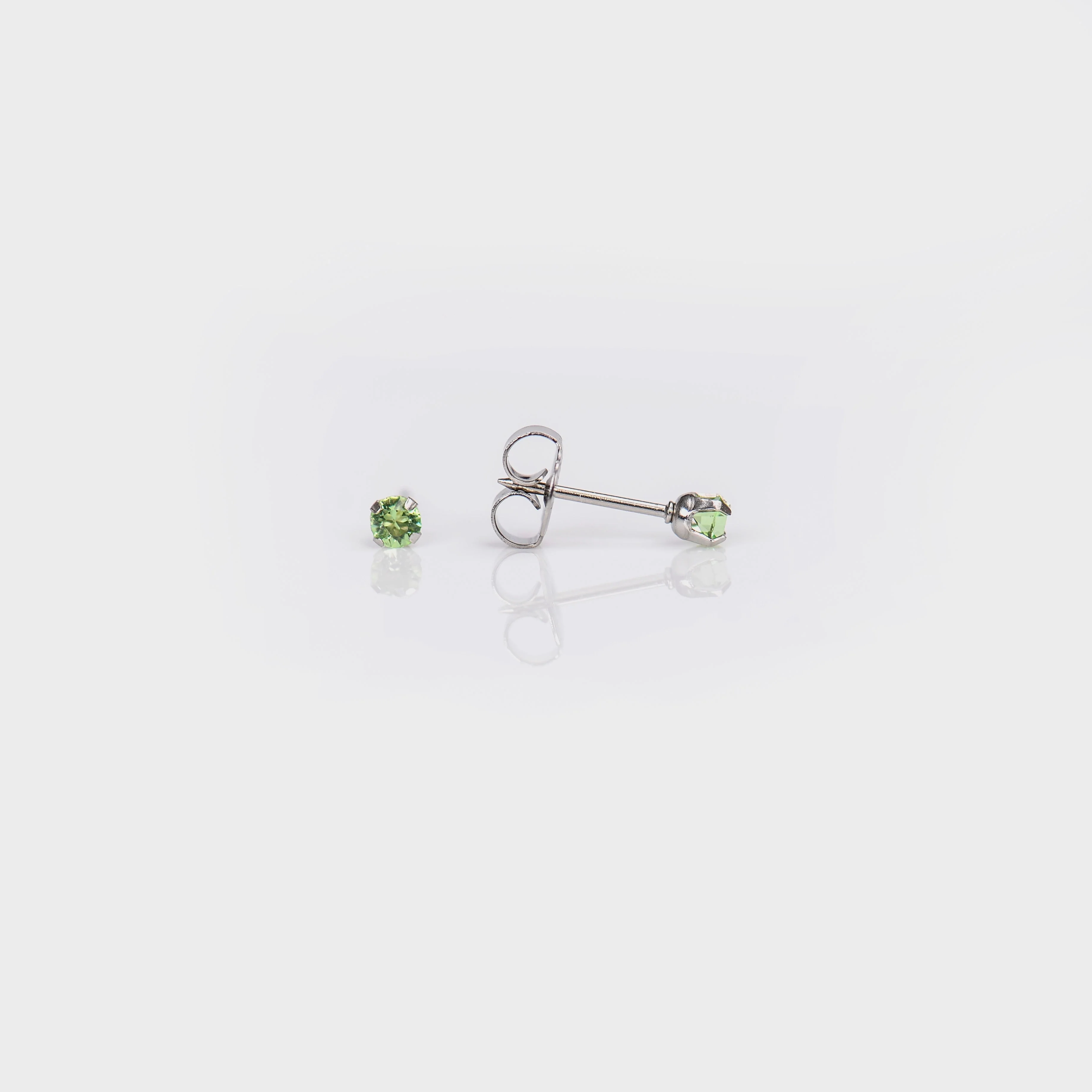 System 75 Prong Set Birthstone Piercing Studs - 3mm - August Peridot Crystal - Stainless Steel