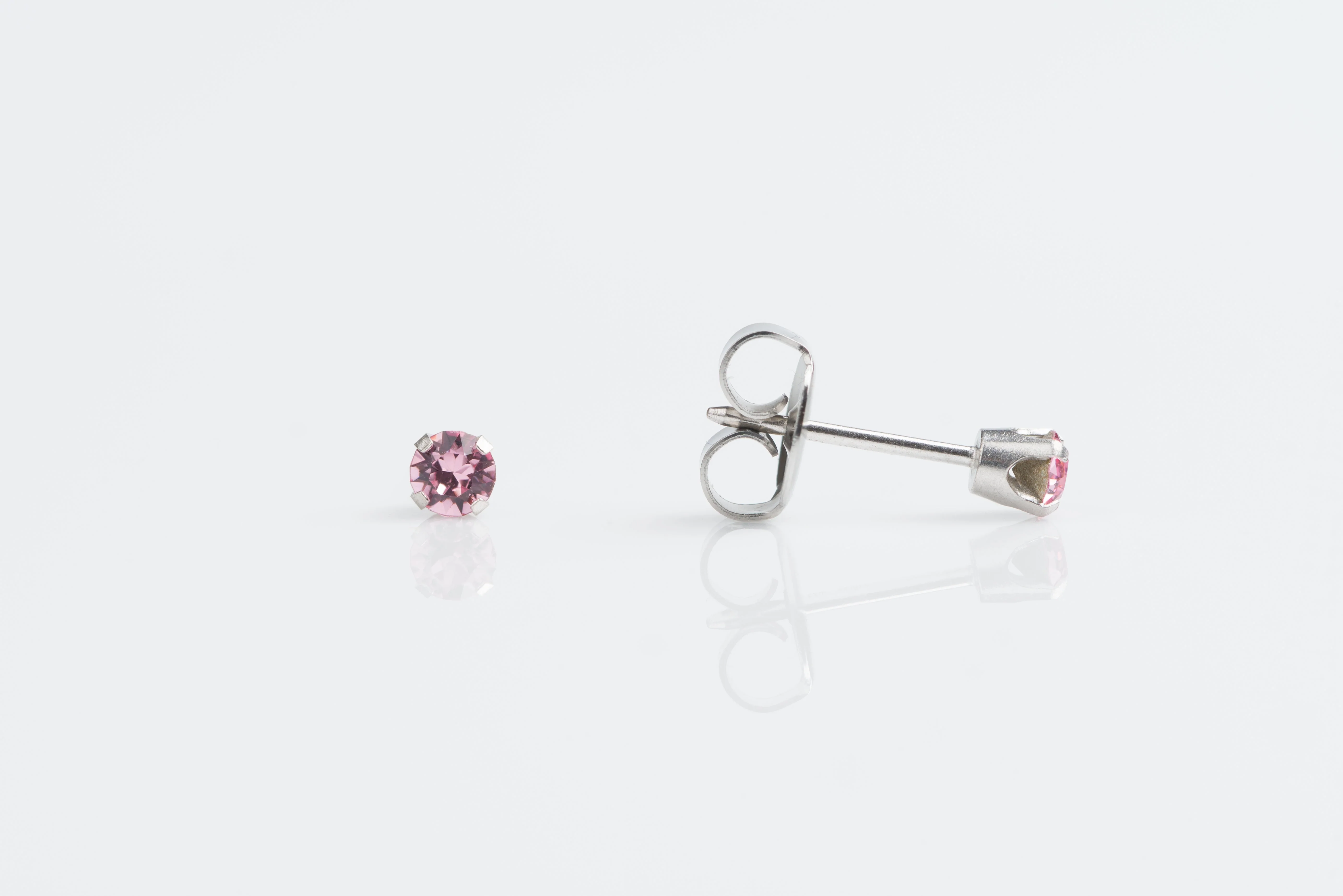System 75 Prong Set Birthstone Piercing Studs - 3mm - October Rose Crystal - Stainless Steel