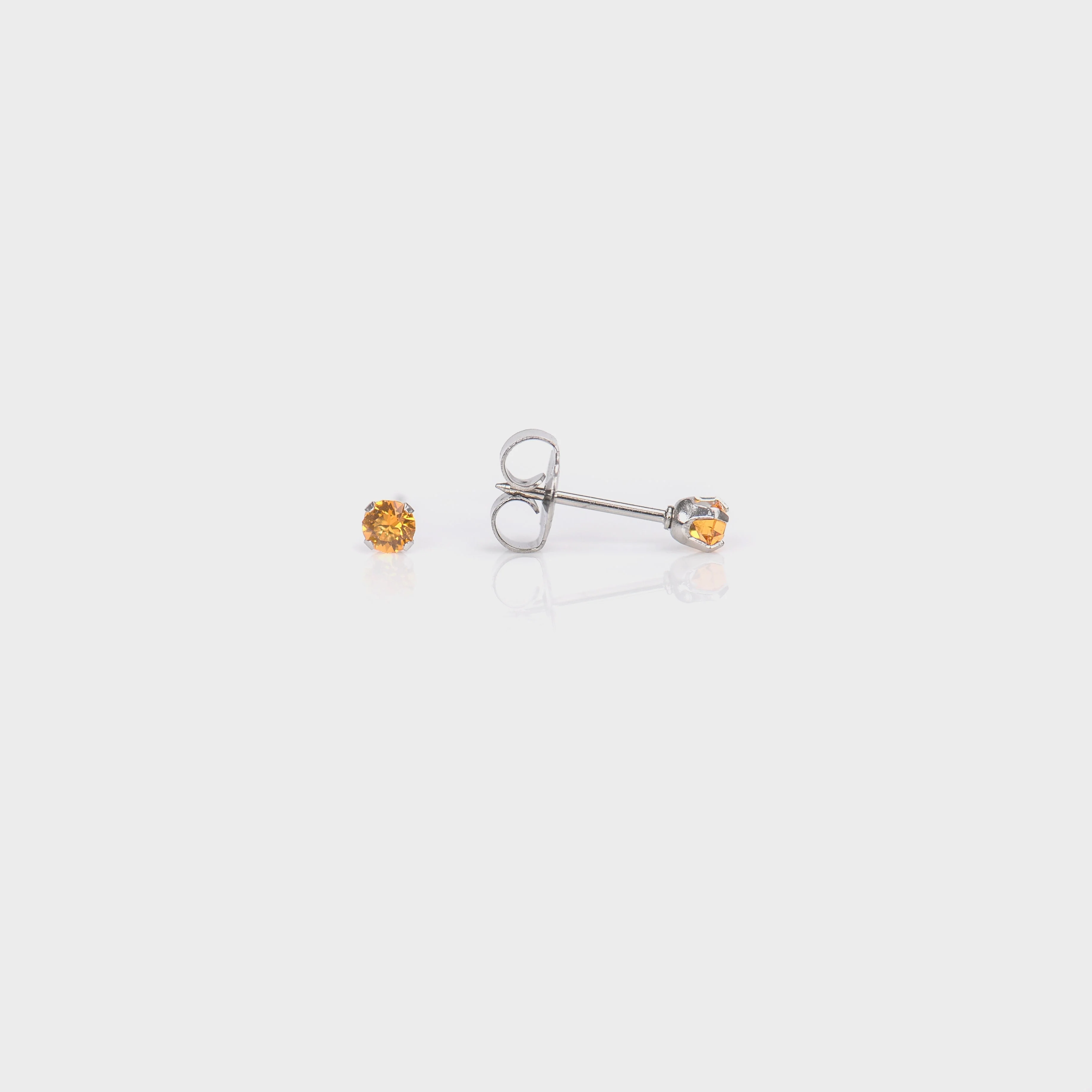 System 75 Prong Set Birthstone Piercing Studs - 3mm - November Topaz Crystal - Stainless Steel