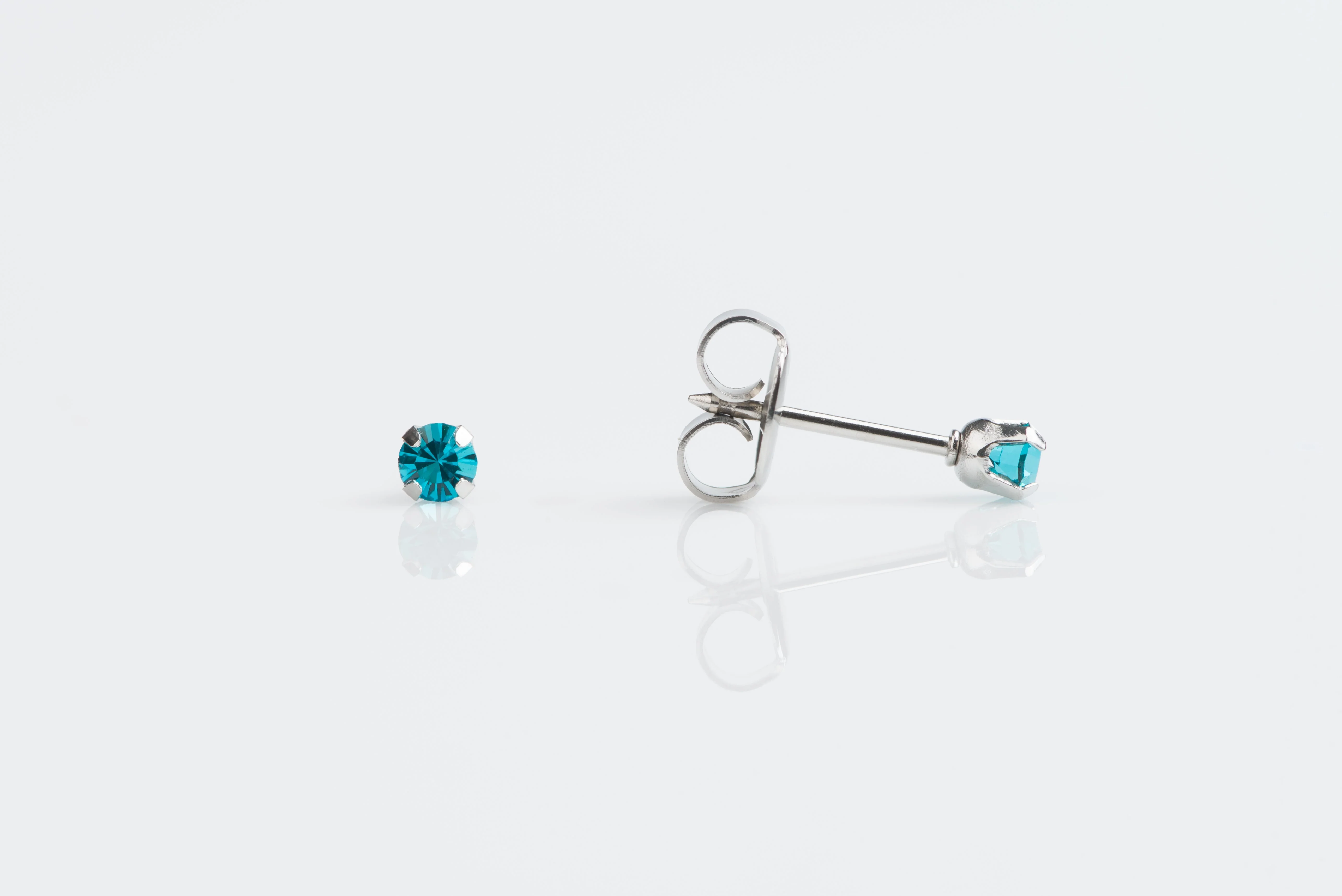 System 75 Prong Set Birthstone Piercing Studs - 3mm - December Blue Zircon - Stainless Steel