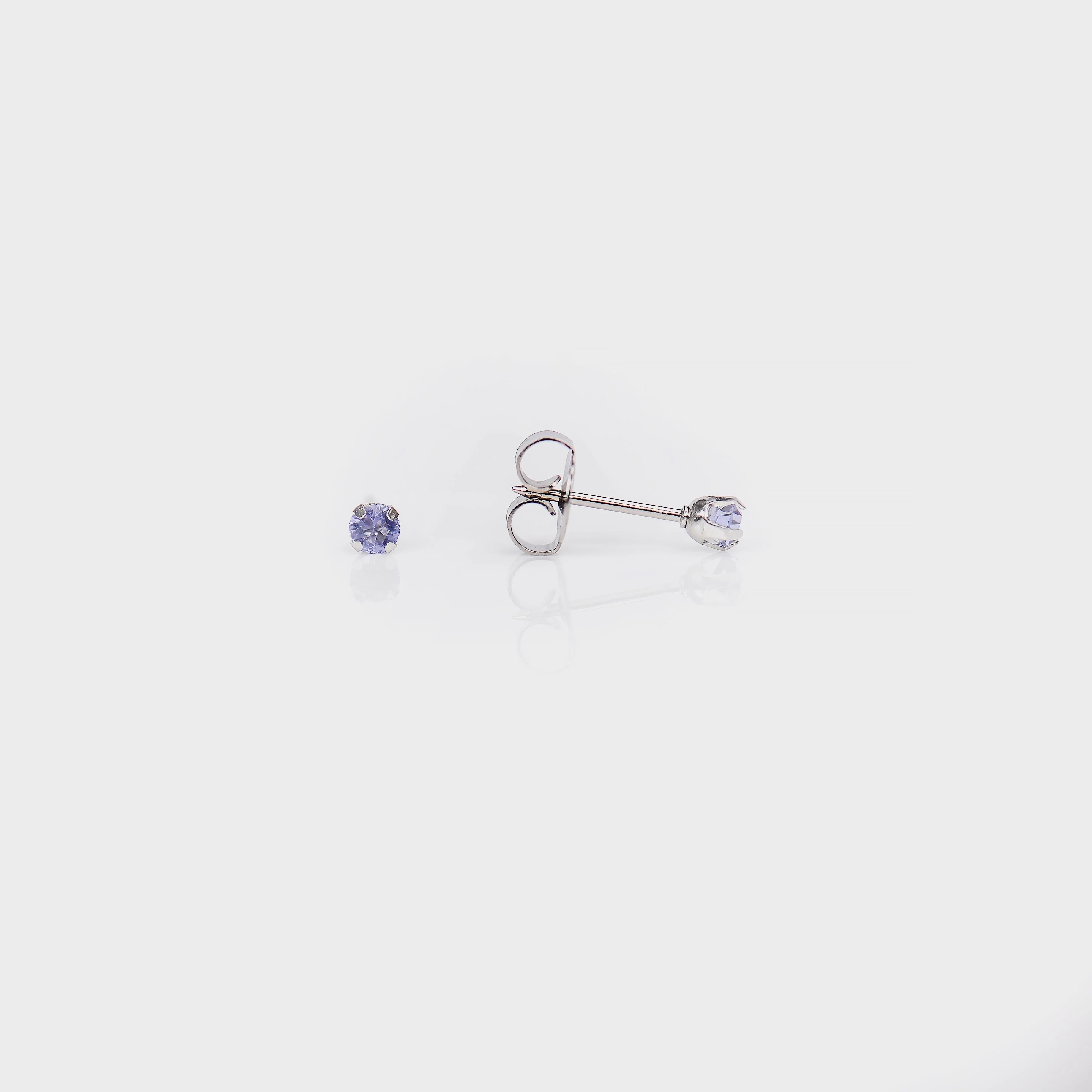 System 75 Prong Set Birthstone Piercing Studs - 3mm - Tanzanite Crystal - Stainless Steel