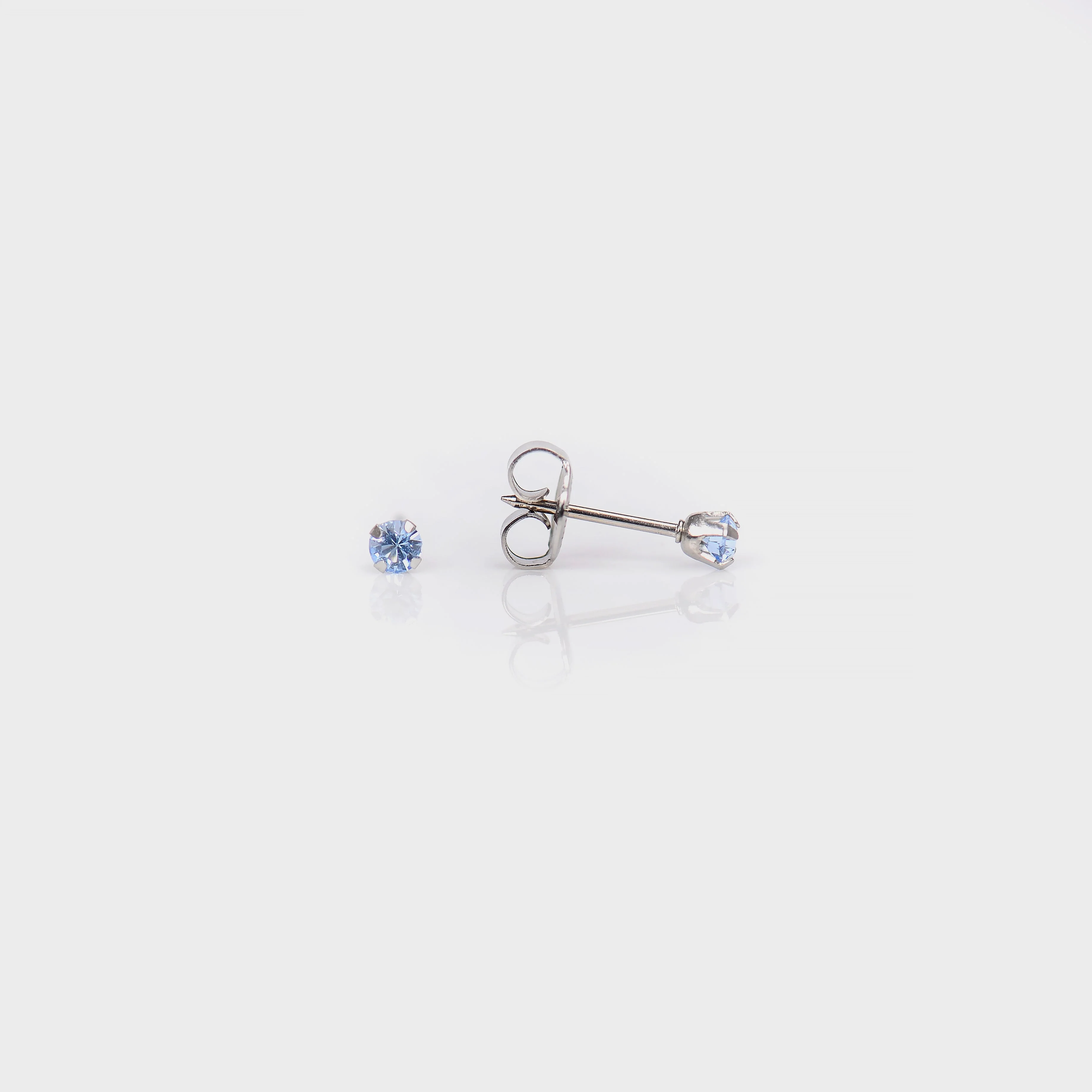 System 75 Prong Set Birthstone Piercing Studs - 3mm - Light September Sapphire - Stainless Steel