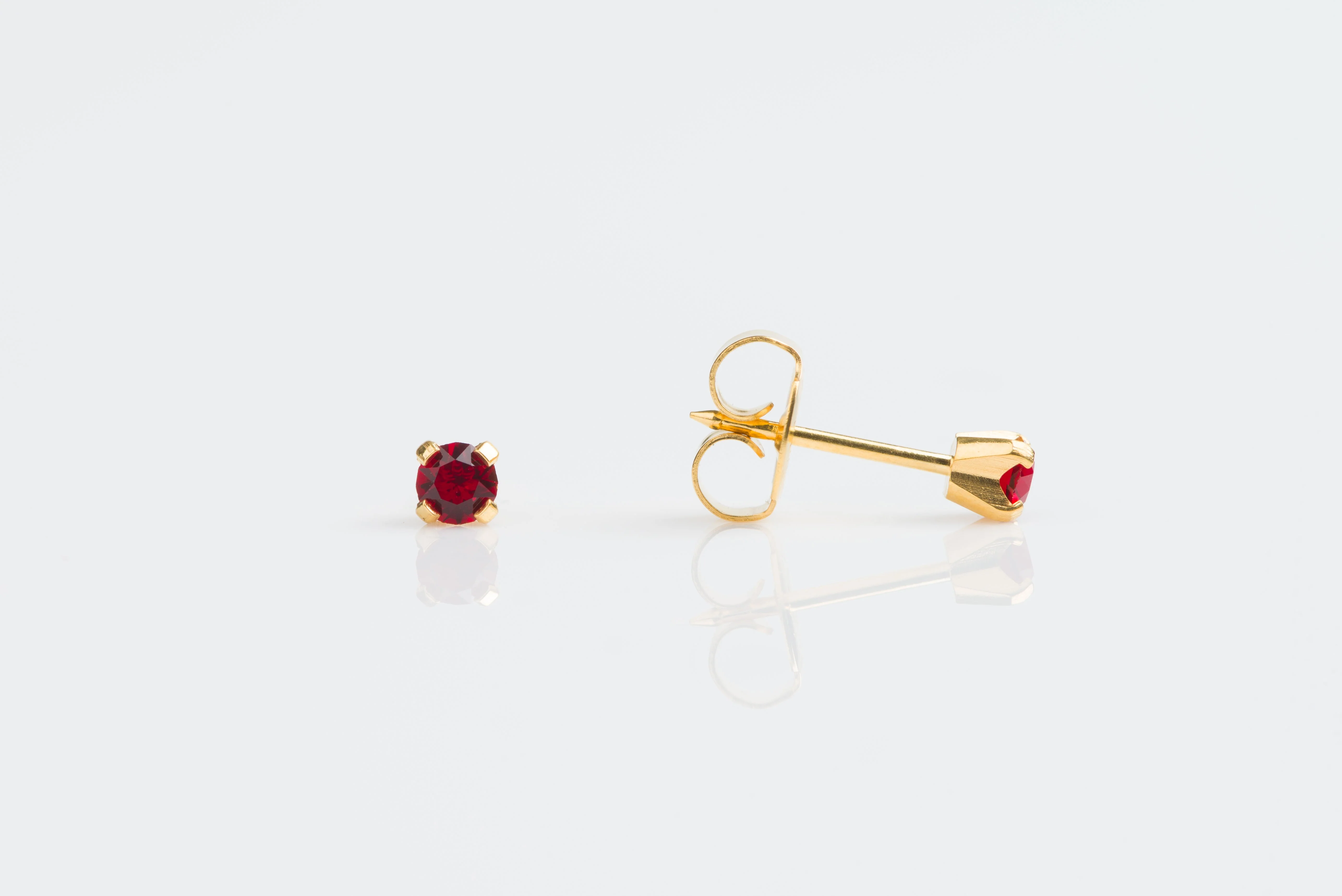 System 75 Prong Set Birthstone Piercing Studs - 3mm - January Garnet Crystal - 14K Yellow Gold