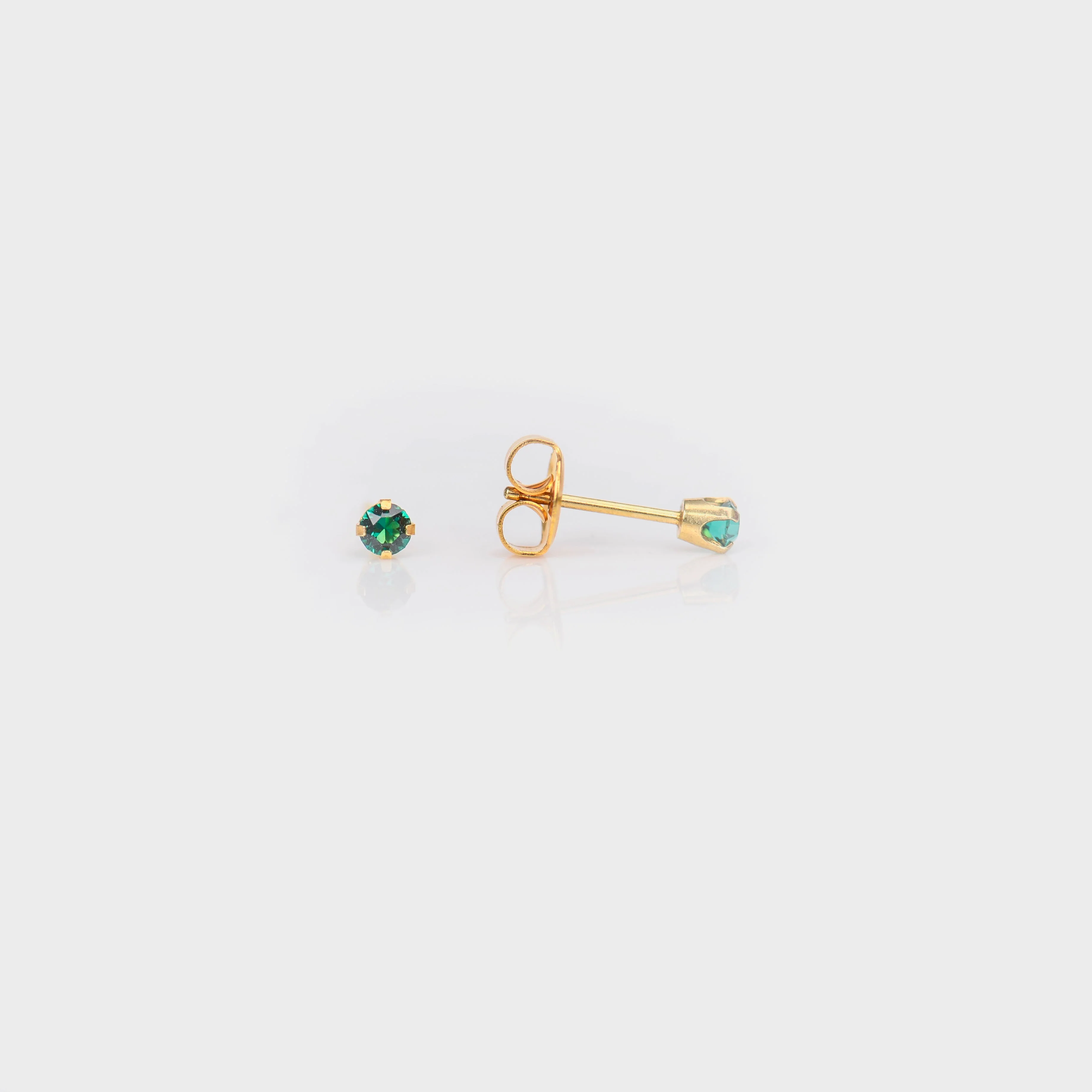 System 75 Prong Set Birthstone Piercing Studs - 3mm - May Emerald Crystal - 14K Yellow Gold