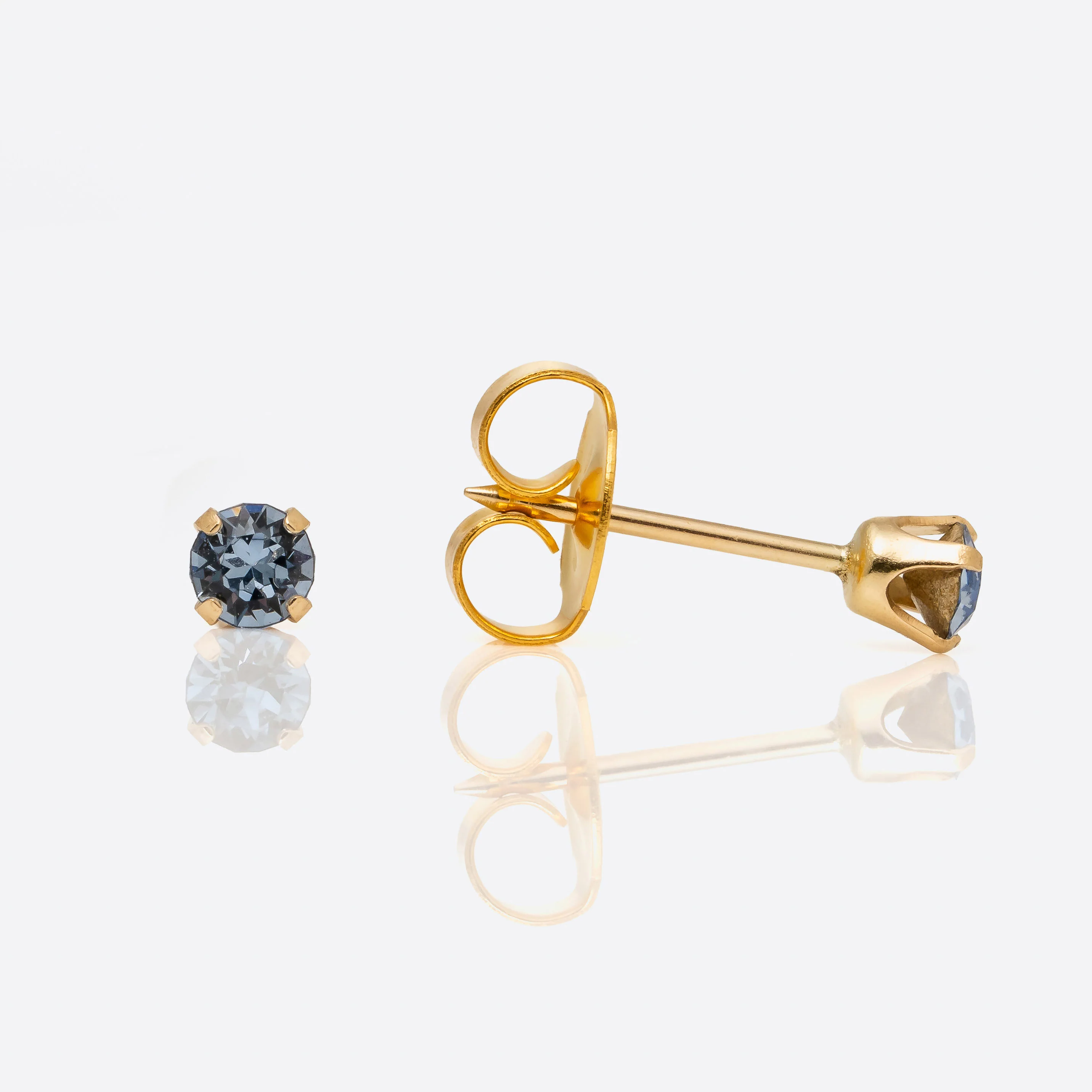 System 75 Prong Set Birthstone Piercing Studs - 3mm - Light September Sapphire Crystal - 14K Yellow Gold