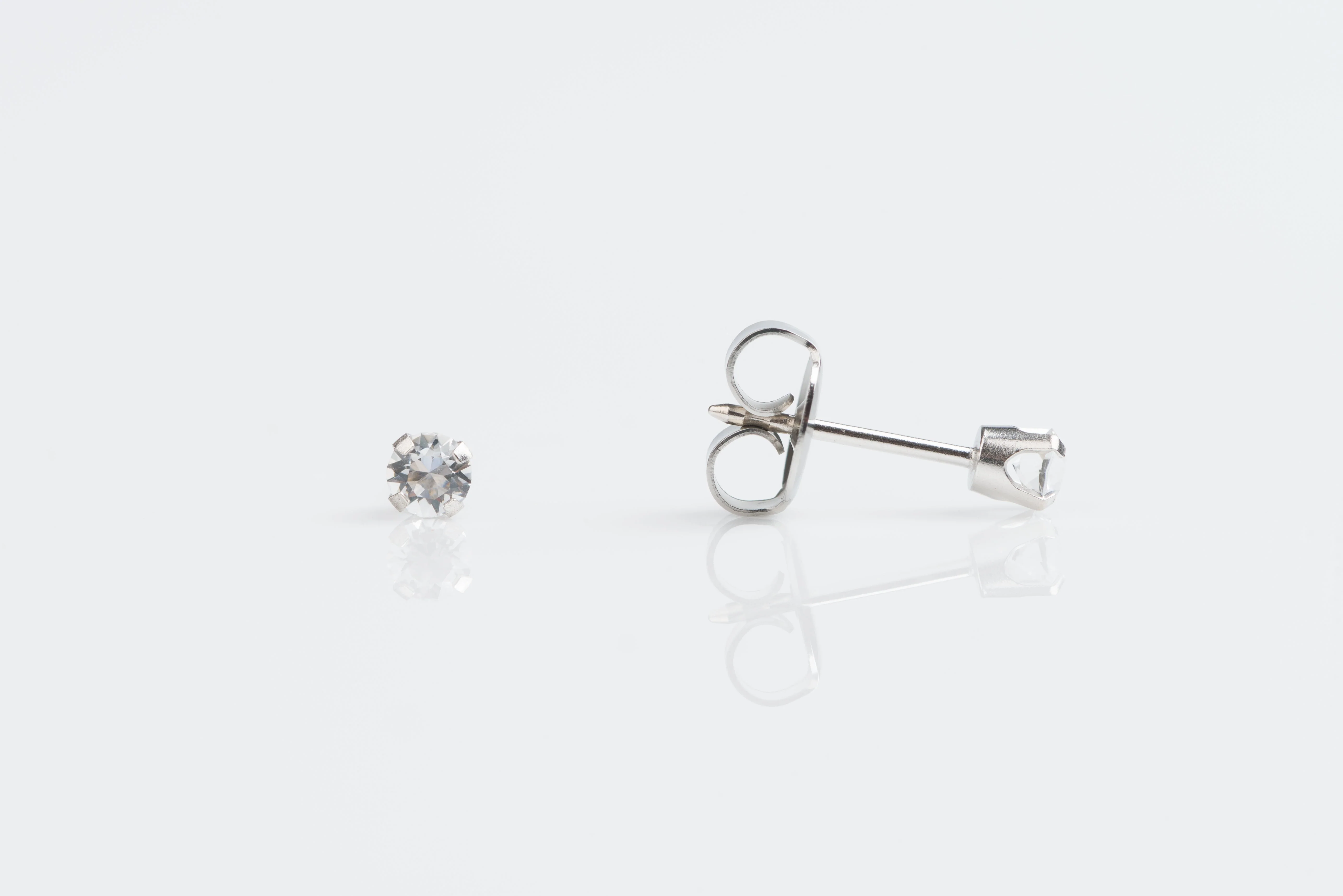 System 75 Prong Set Birthstone Piercing Studs - 3mm - April Clear Crystal - 14K White Gold