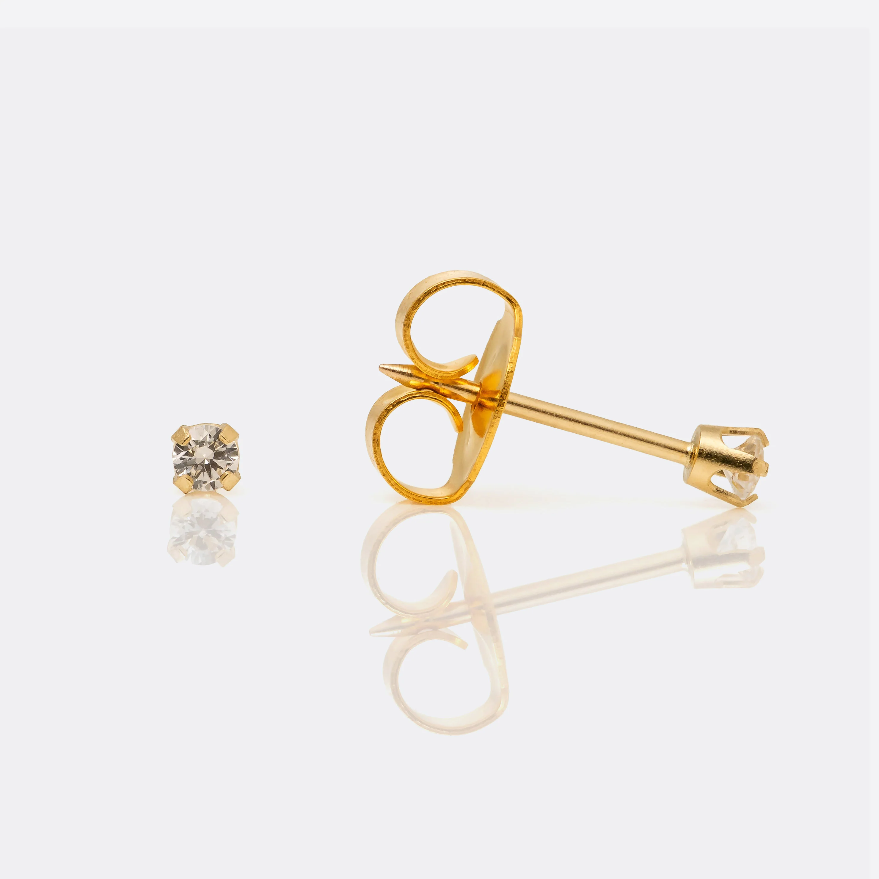 System 75 Prong Set Cubic Zirconia Piercing Studs - 2mm - Regular Post - 14K Yellow Gold