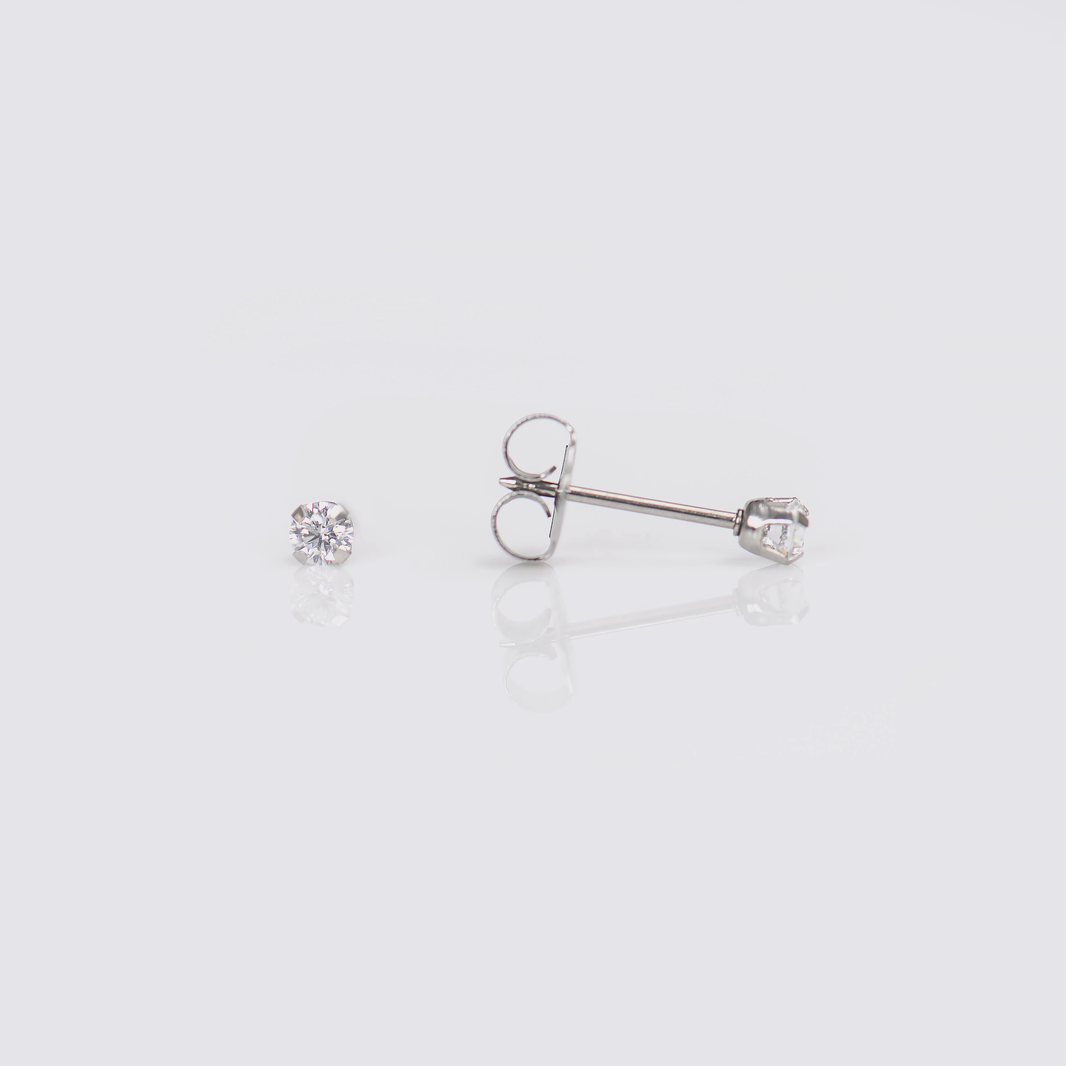 System 75 Prong Set Cubic Zirconia Piercing Studs - 2mm - Regular Post - 14K White Gold
