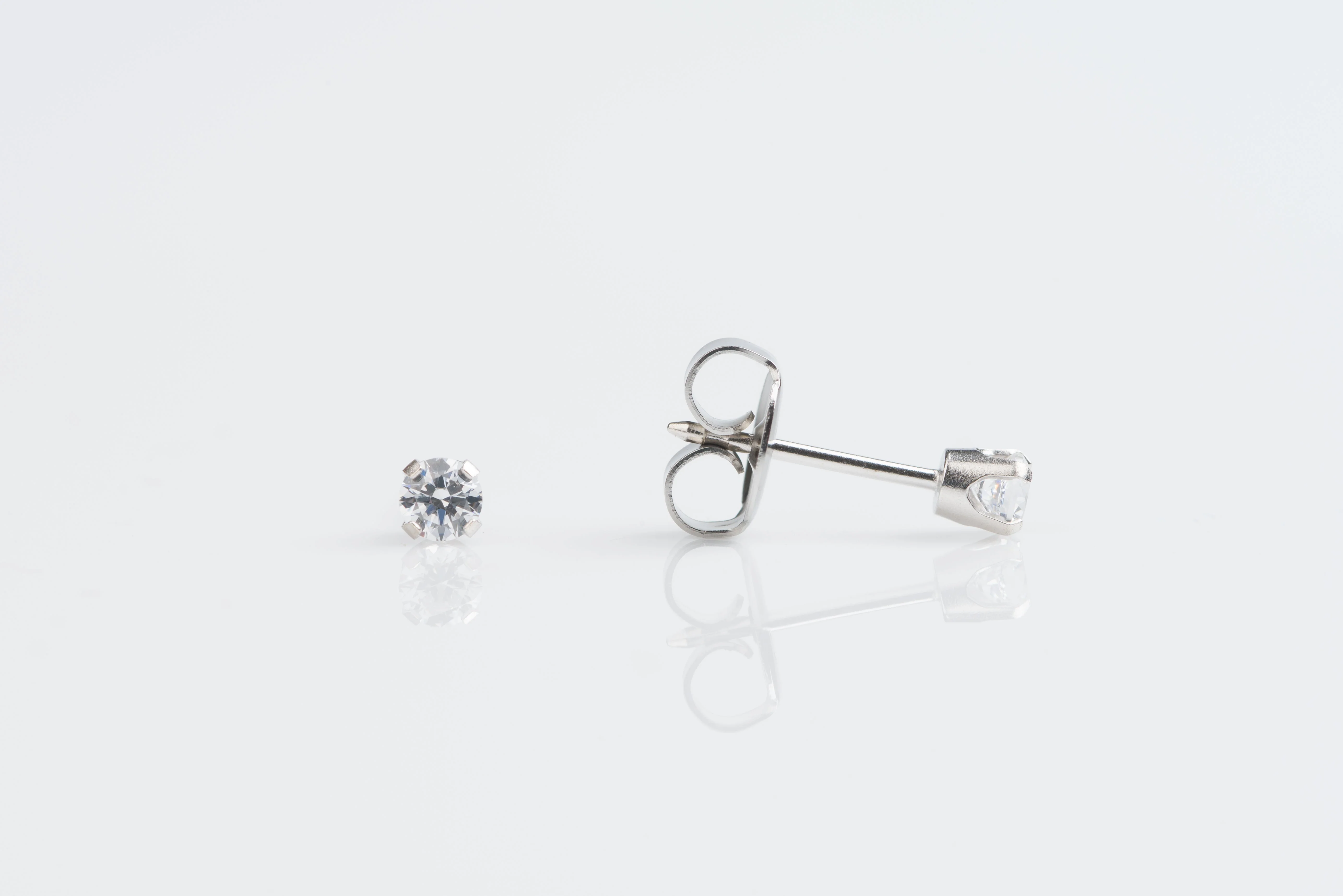System 75 Prong Set Cubic Zirconia Piercing Studs - 3mm - Regular Post - 14K White Gold
