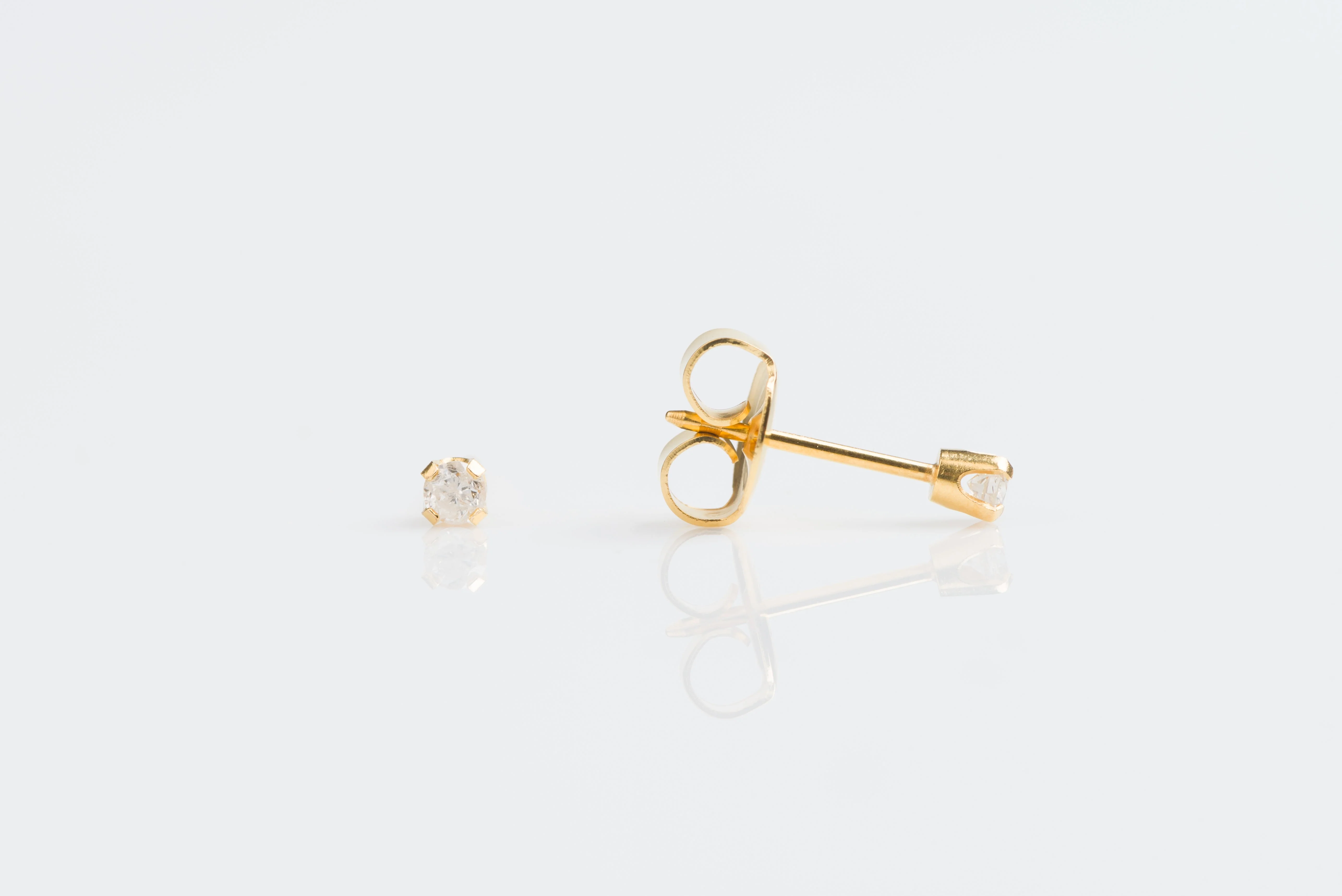 System 75 Prong Set Cubic Zirconia Piercing Studs - 3mm - Long Post - 14K Yellow Gold