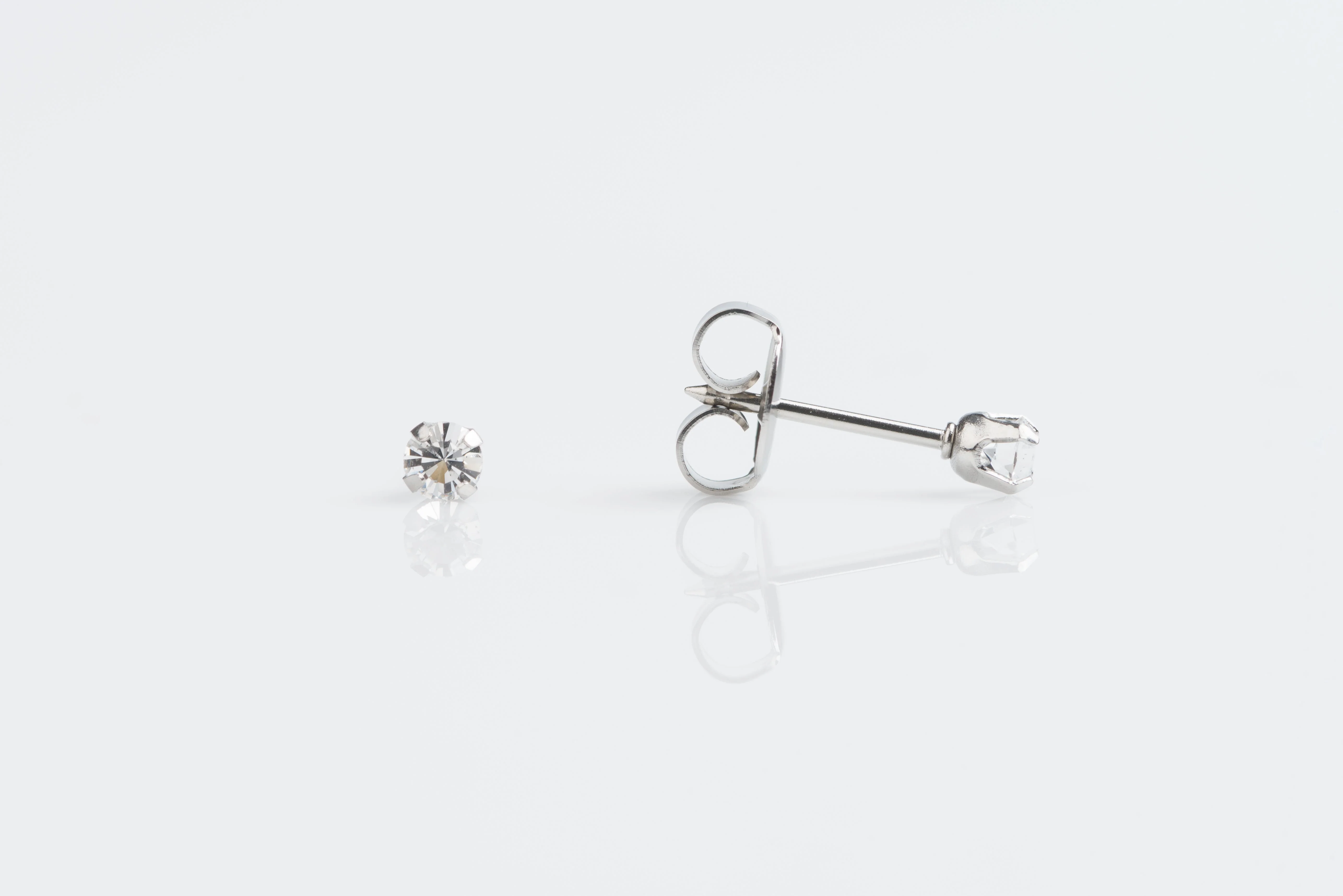 System 75 Prong Set Cubic Zirconia Piercing Studs - 3mm - Long Post - 14K White Gold