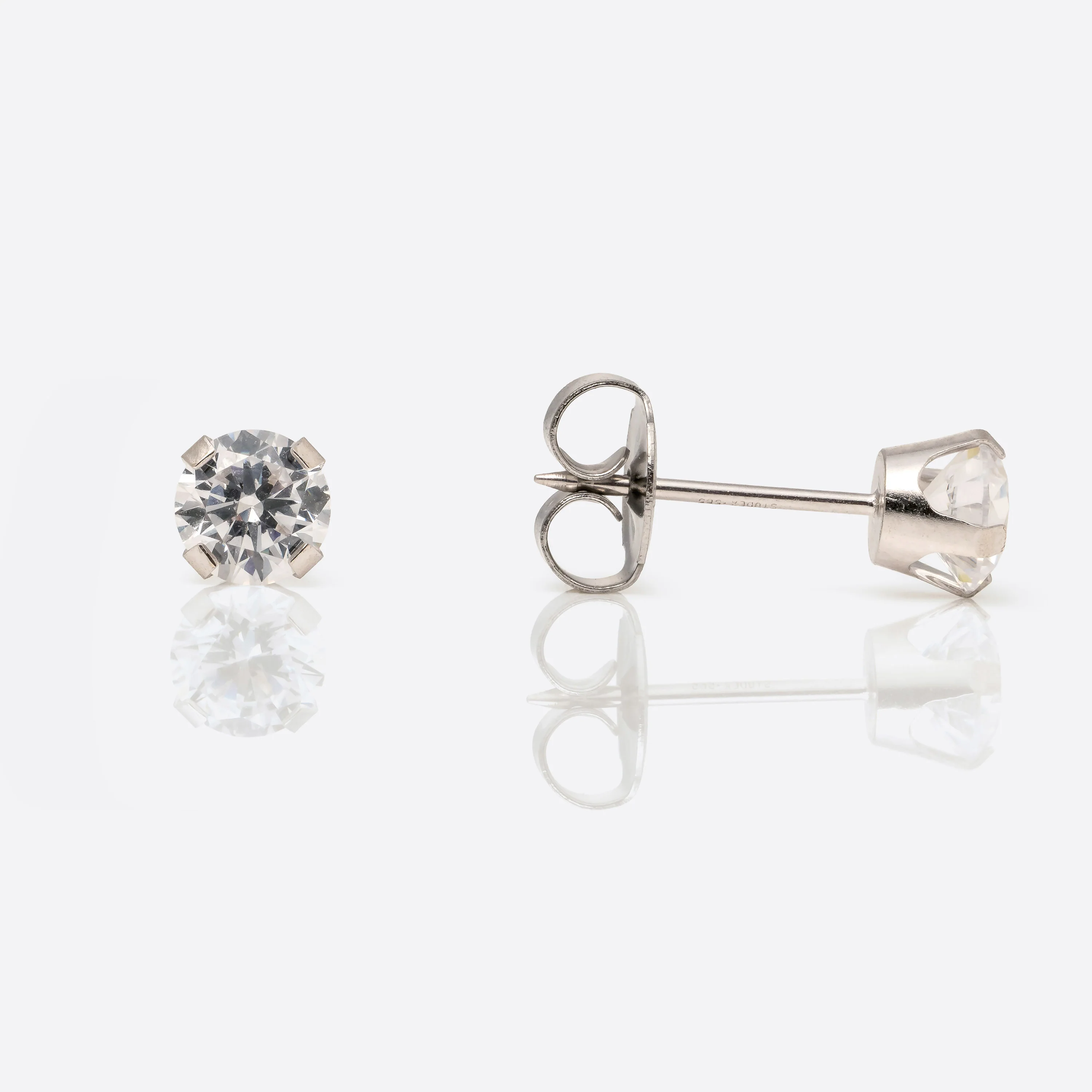 System 75 Prong Set Cubic Zirconia Piercing Studs - 5mm - Long Post - 14K White Gold