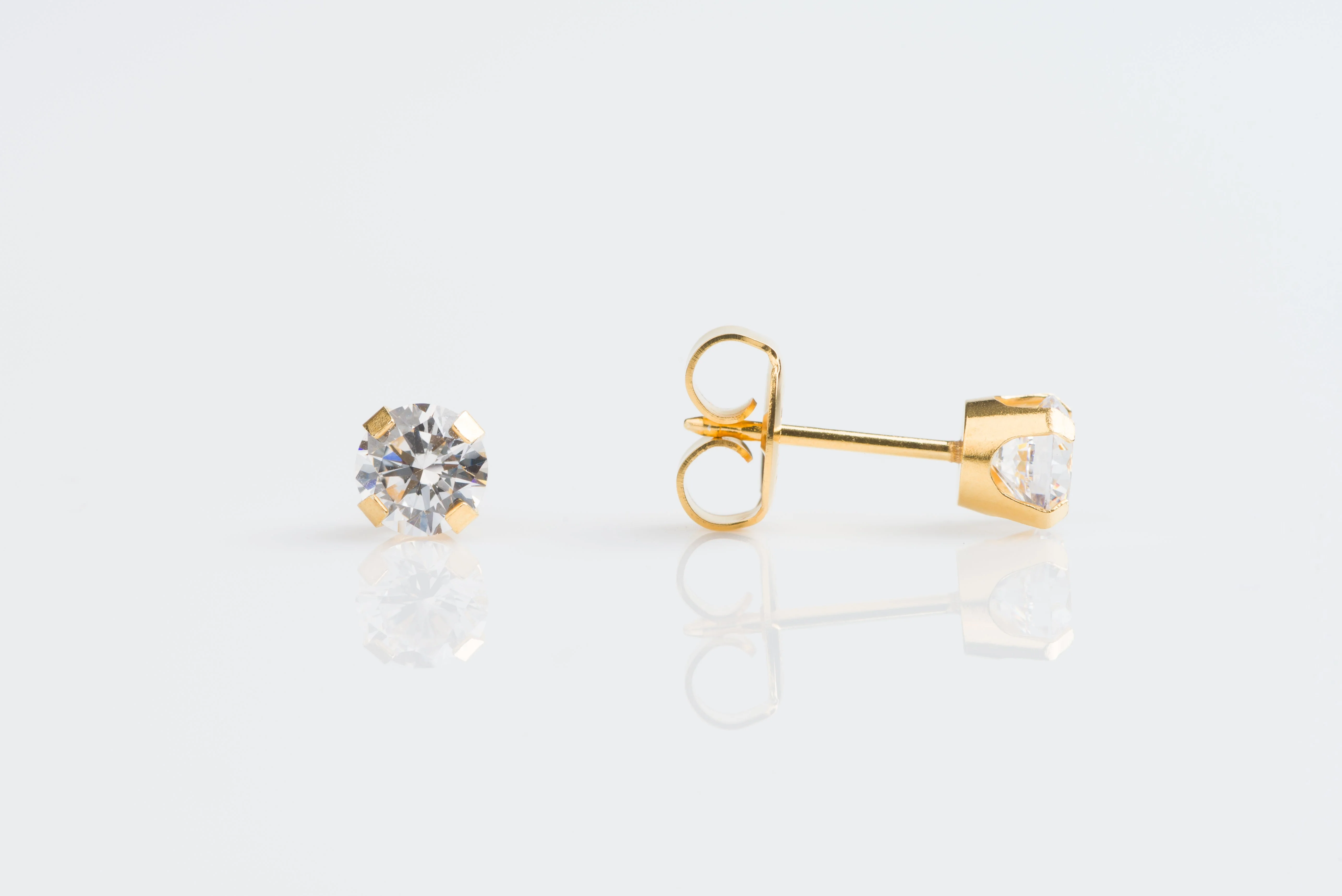 System 75 Prong Set Cubic Zirconia Piercing Studs - 5mm - Regular Post - 14K Yellow Gold