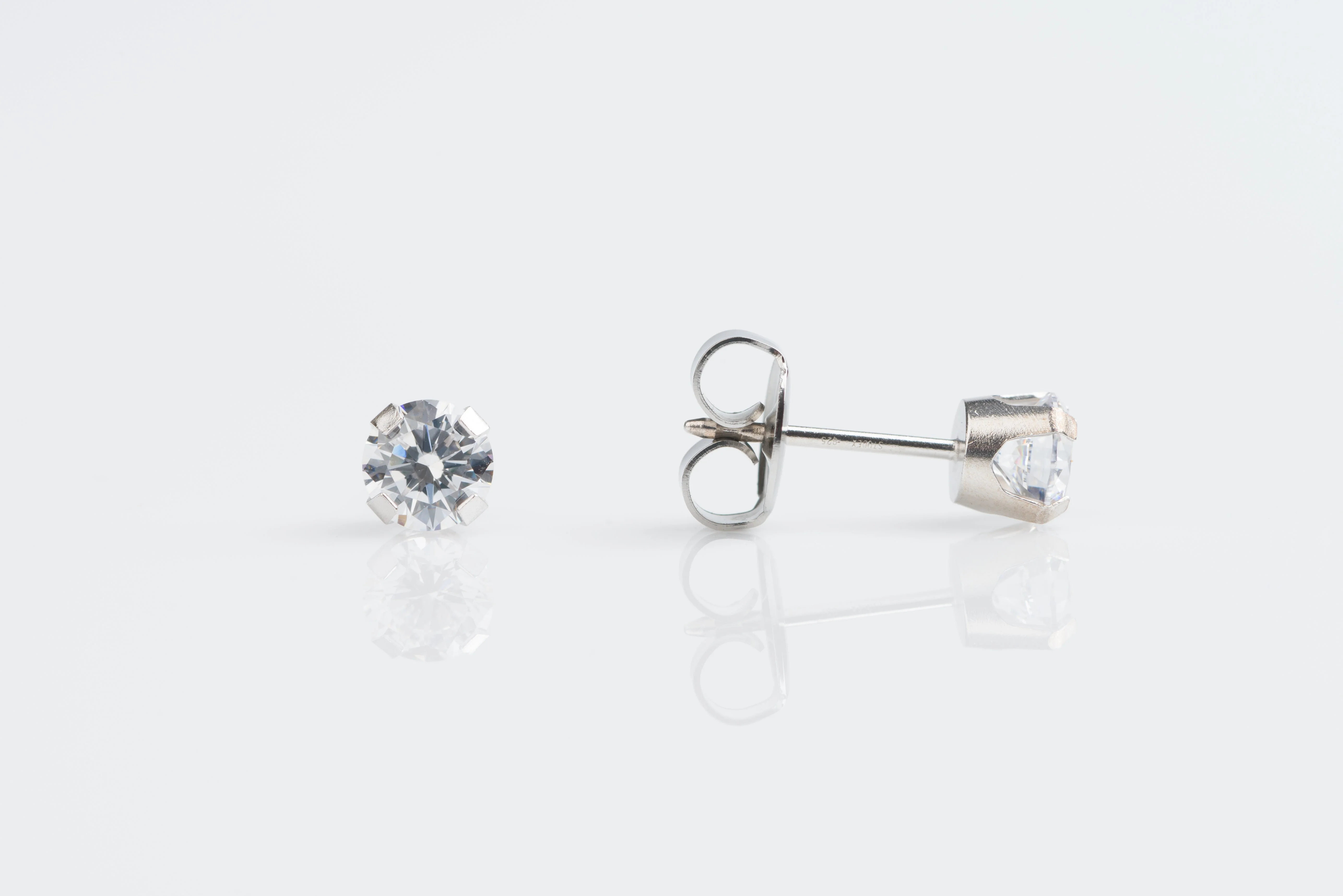 System 75 Prong Set Cubic Zirconia Piercing Studs - 5mm - Regular Post - 14K White Gold