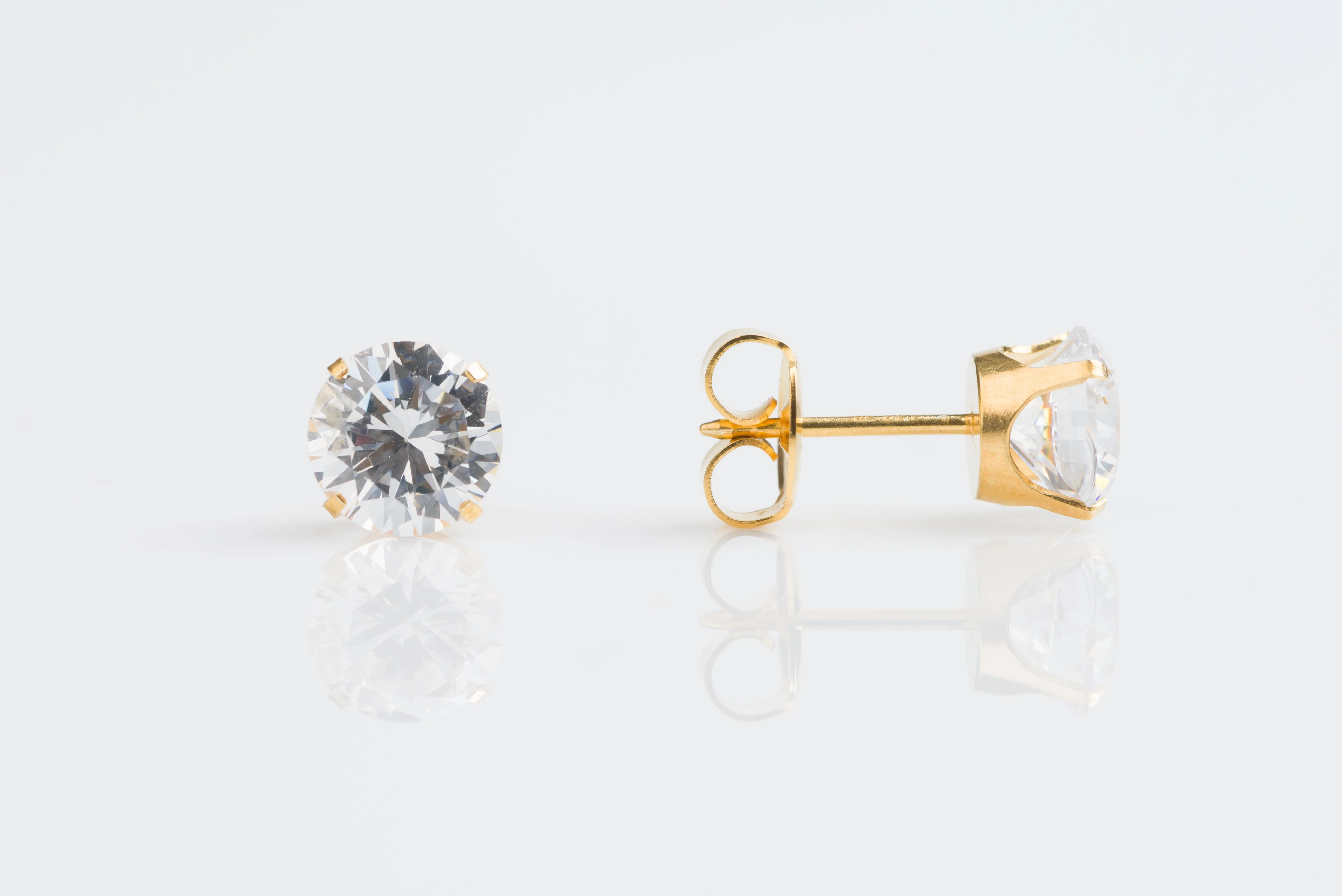 System 75 Prong Set Cubic Zirconia Piercing Studs - 7mm - Regular Post - 14K Yellow Gold