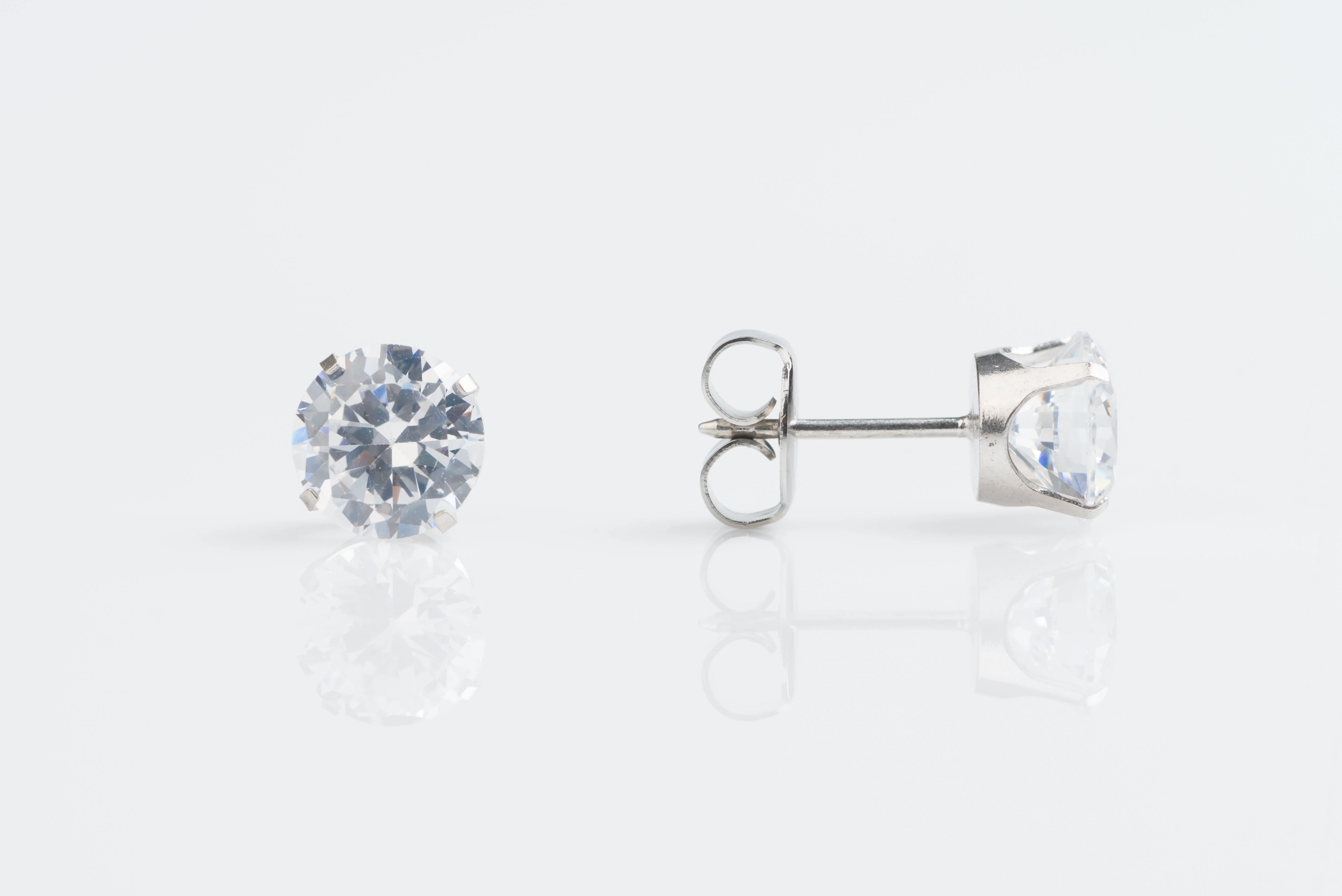 System 75 Prong Set Cubic Zirconia Piercing Studs - 7mm - Regular Post - 14K White Gold