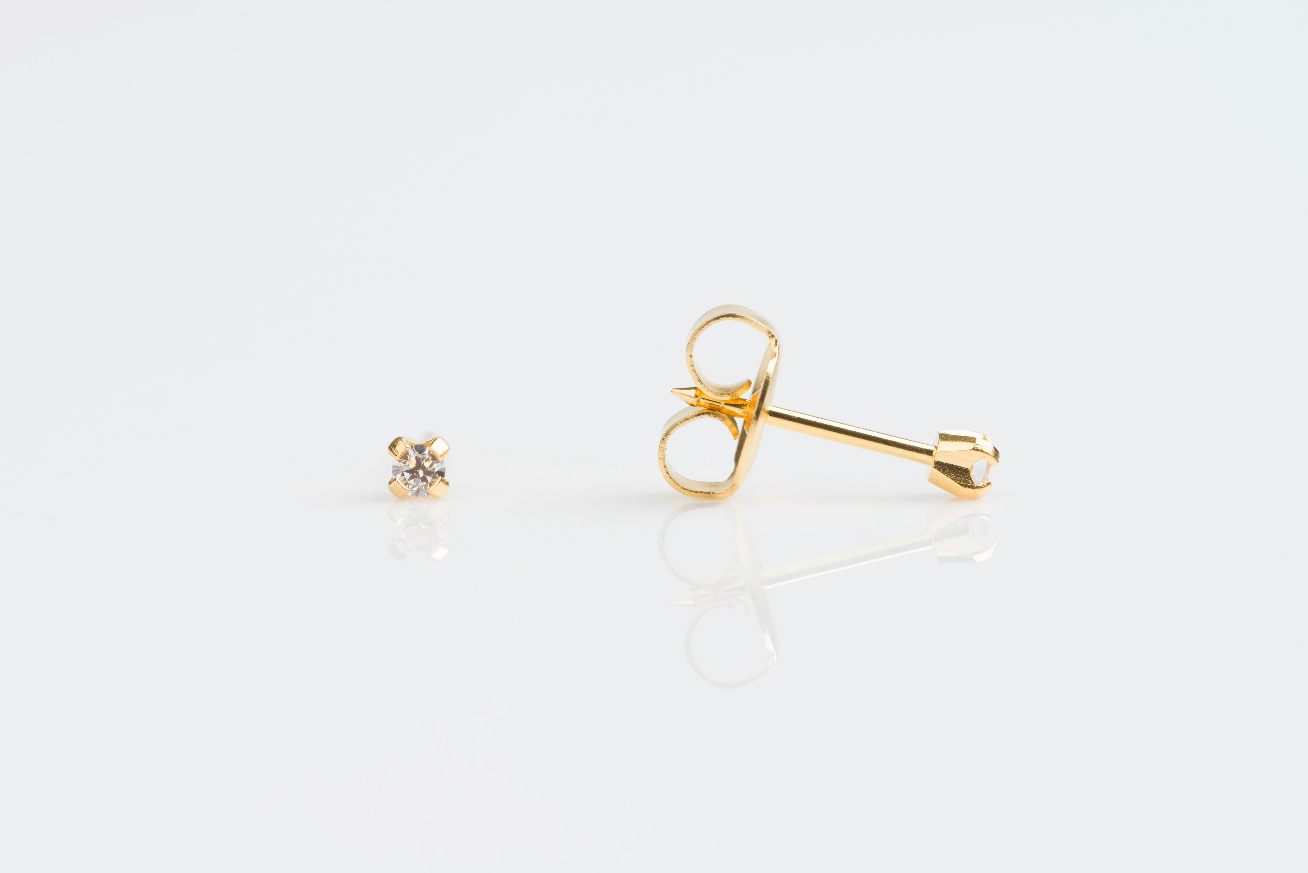 System 75 Prong Set Cubic Zirconia Piercing Studs - 2mm - Baby Post - 14K Yellow Gold