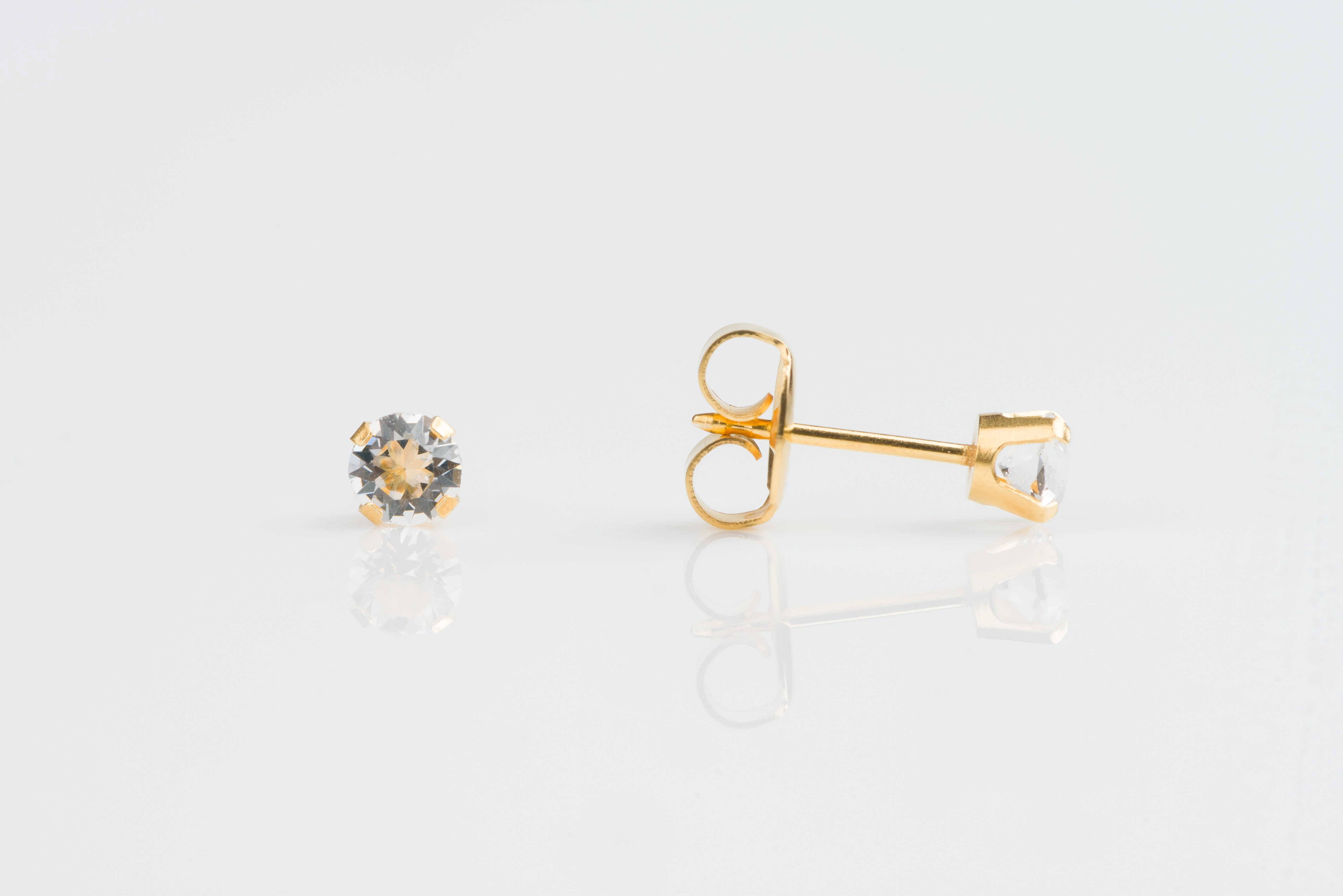 System 75 Prong Set Cubic Zirconia Piercing Studs - 4mm - Regular Post - 14K Yellow Gold