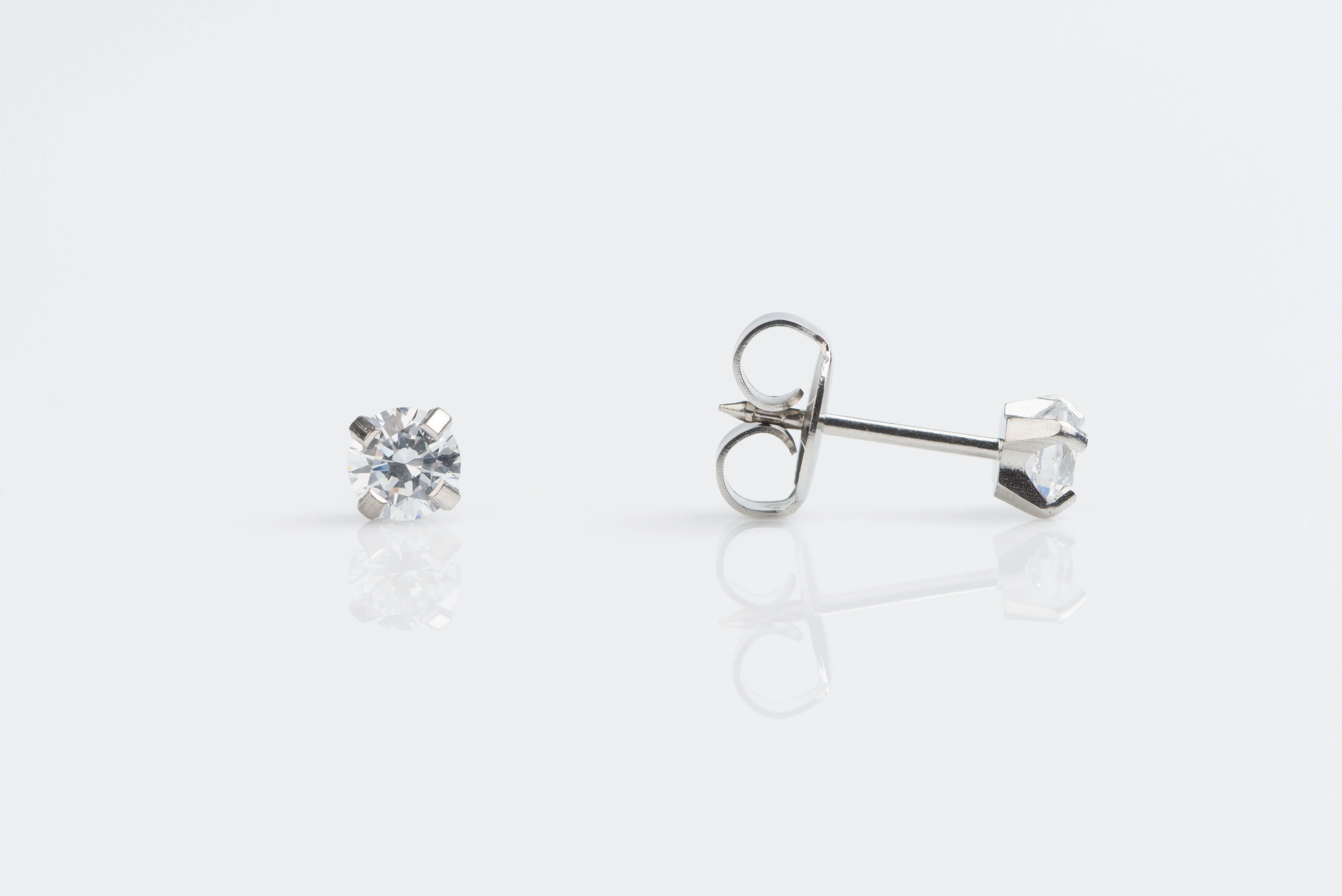 System 75 Prong Set Cubic Zirconia Piercing Studs - 4mm - Regular Post - 14K White Gold
