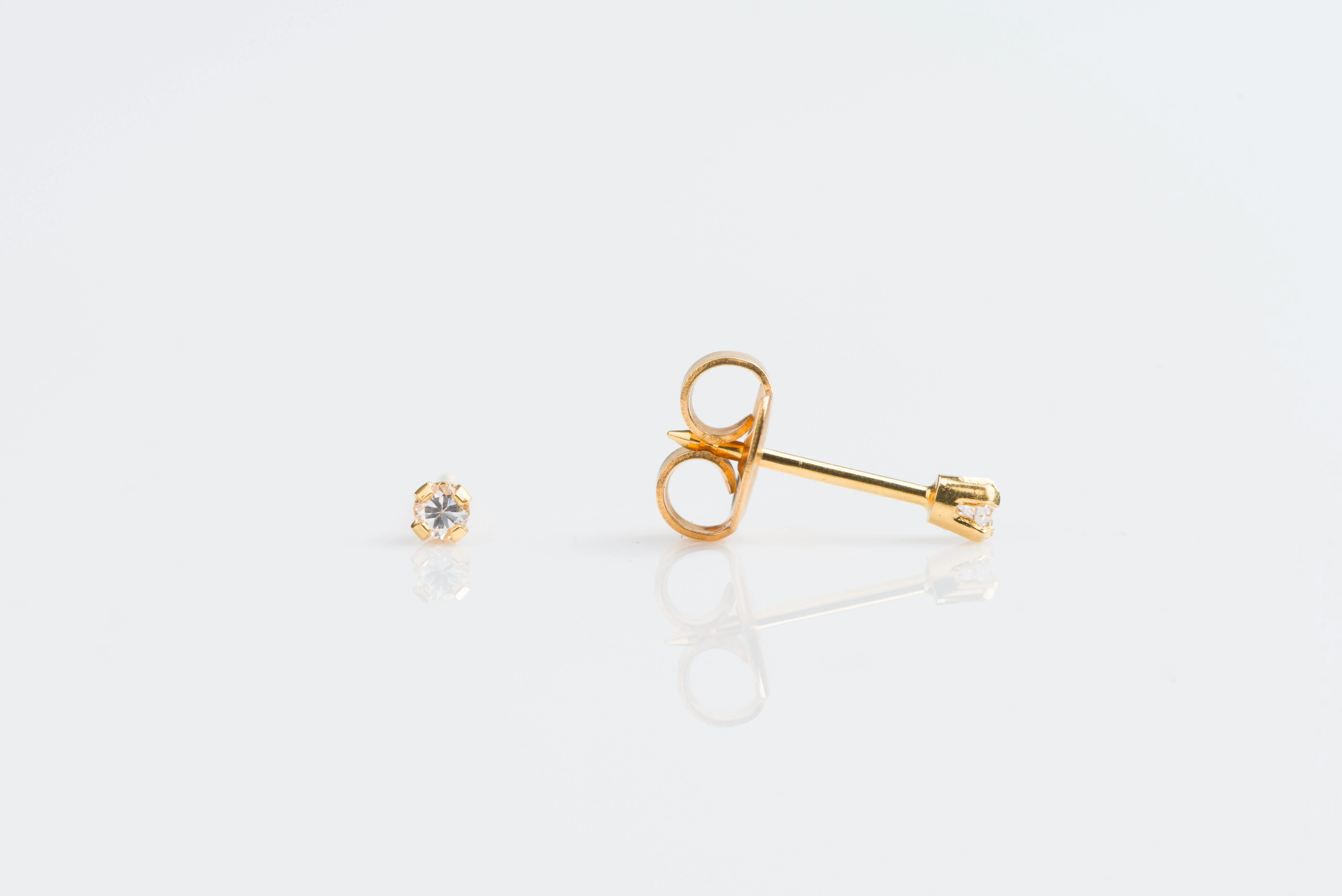 System 75 Prong Set Cubic Zirconia Piercing Studs - 2mm - Regular Post - 18K Yellow Gold