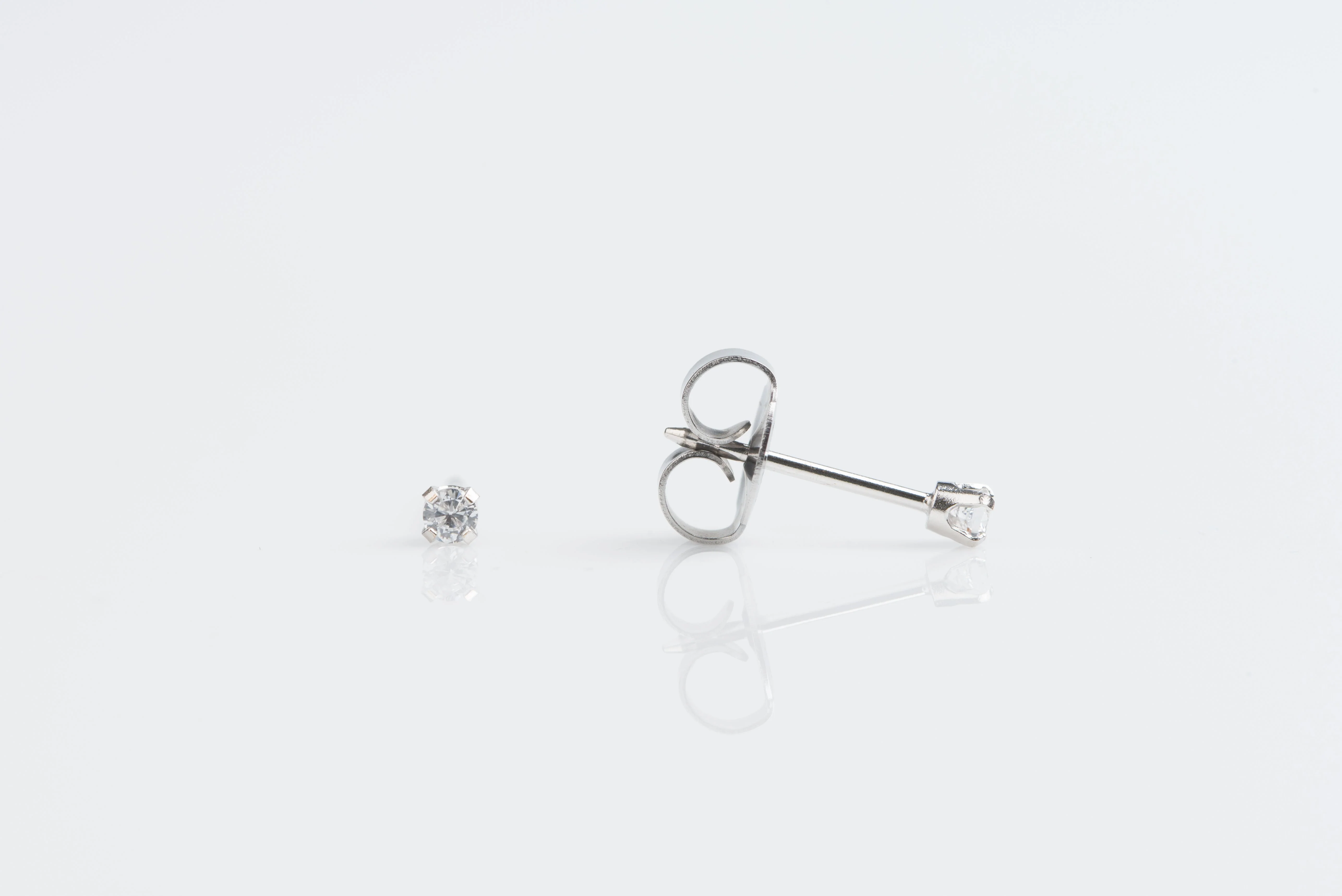 System 75 Prong Set Cubic Zirconia Piercing Studs - 2mm - Regular Post - 18K White Gold