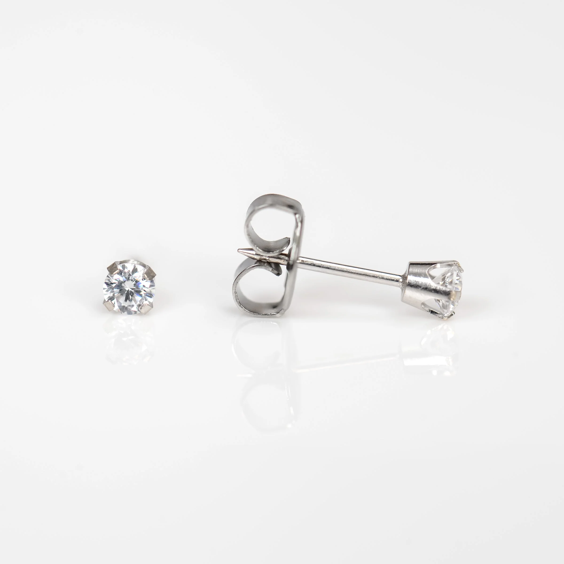 System 75 Prong Set Cubic Zirconia Piercing Studs - 3mm - Regular Post - 18K White Gold