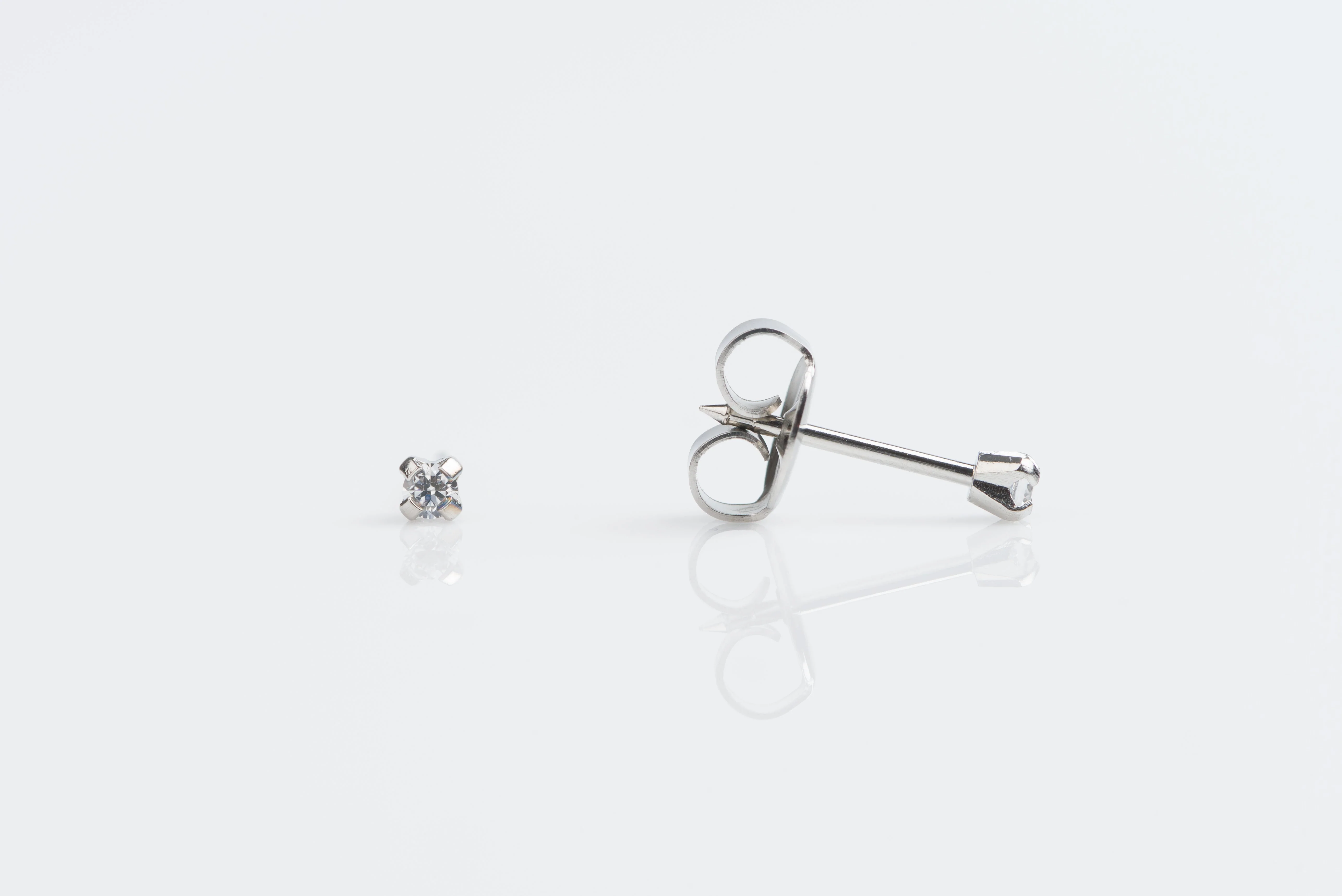 System 75 Prong Set Cubic Zirconia Piercing Studs - 2mm - Regular Post - Stainless Steel