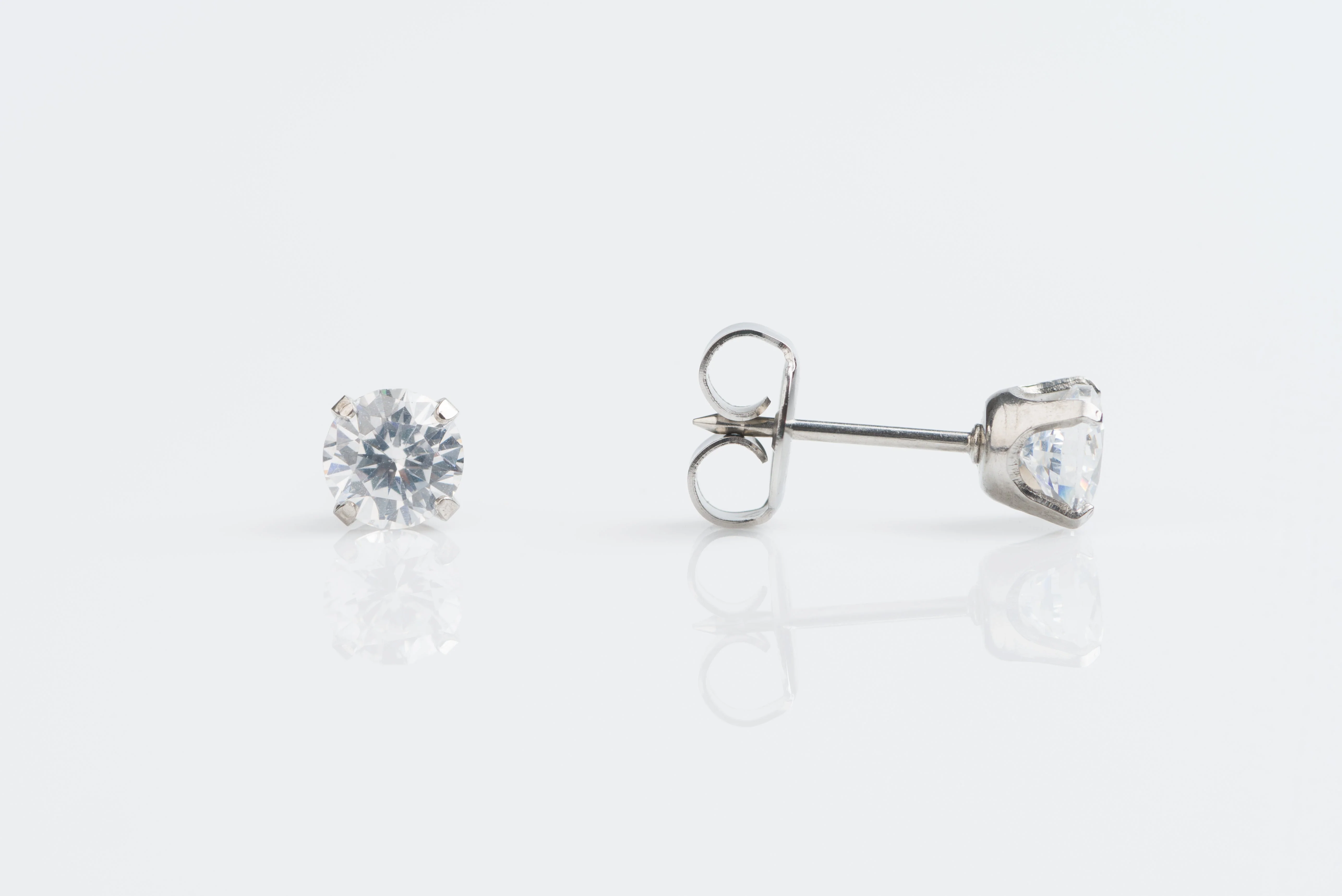 System 75 Prong Set Cubic Zirconia Piercing Studs - 5mm - Long Post - Stainless Steel