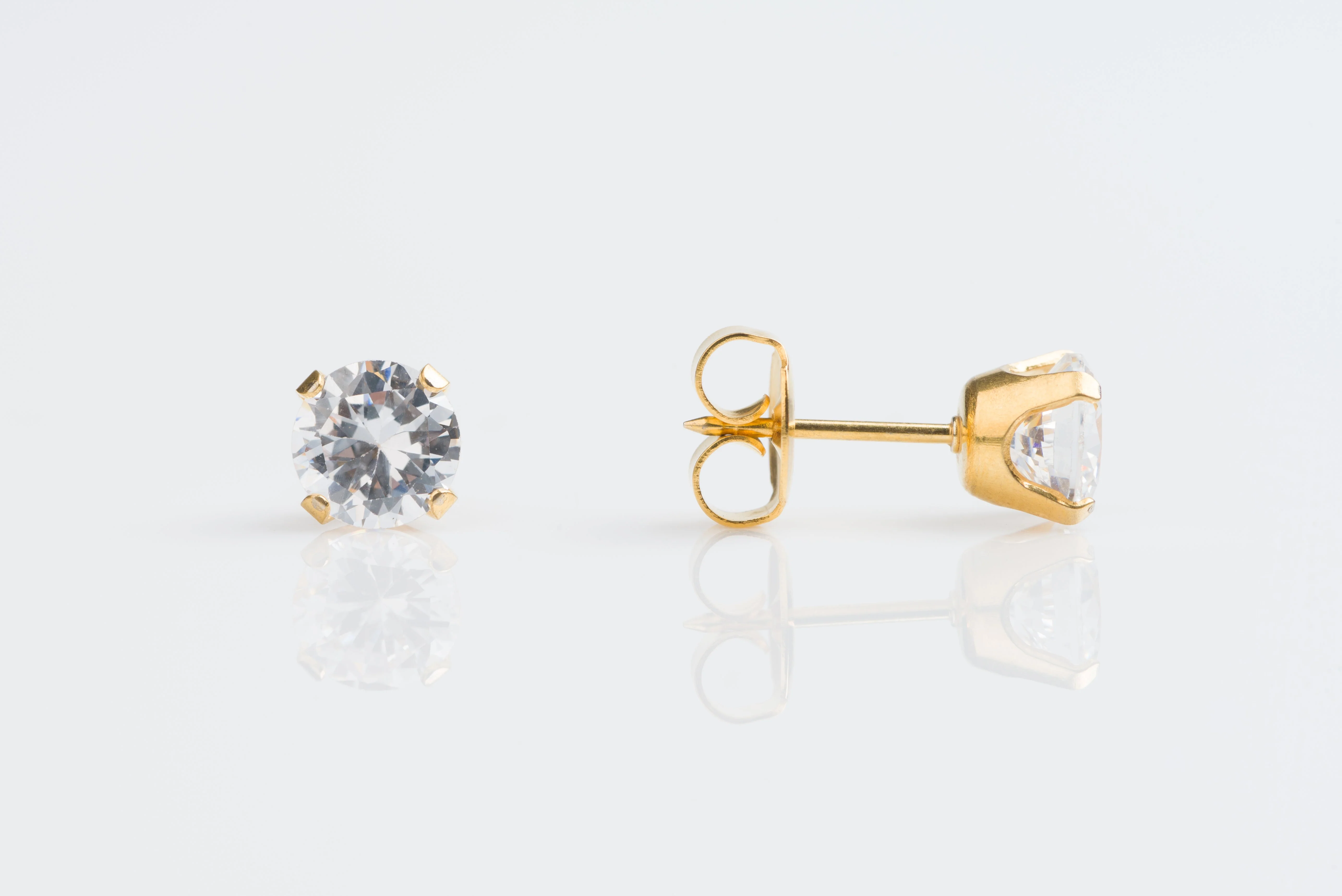 System 75 Prong Set Cubic Zirconia Piercing Studs - 6mm - Regular Post - Gold Plated