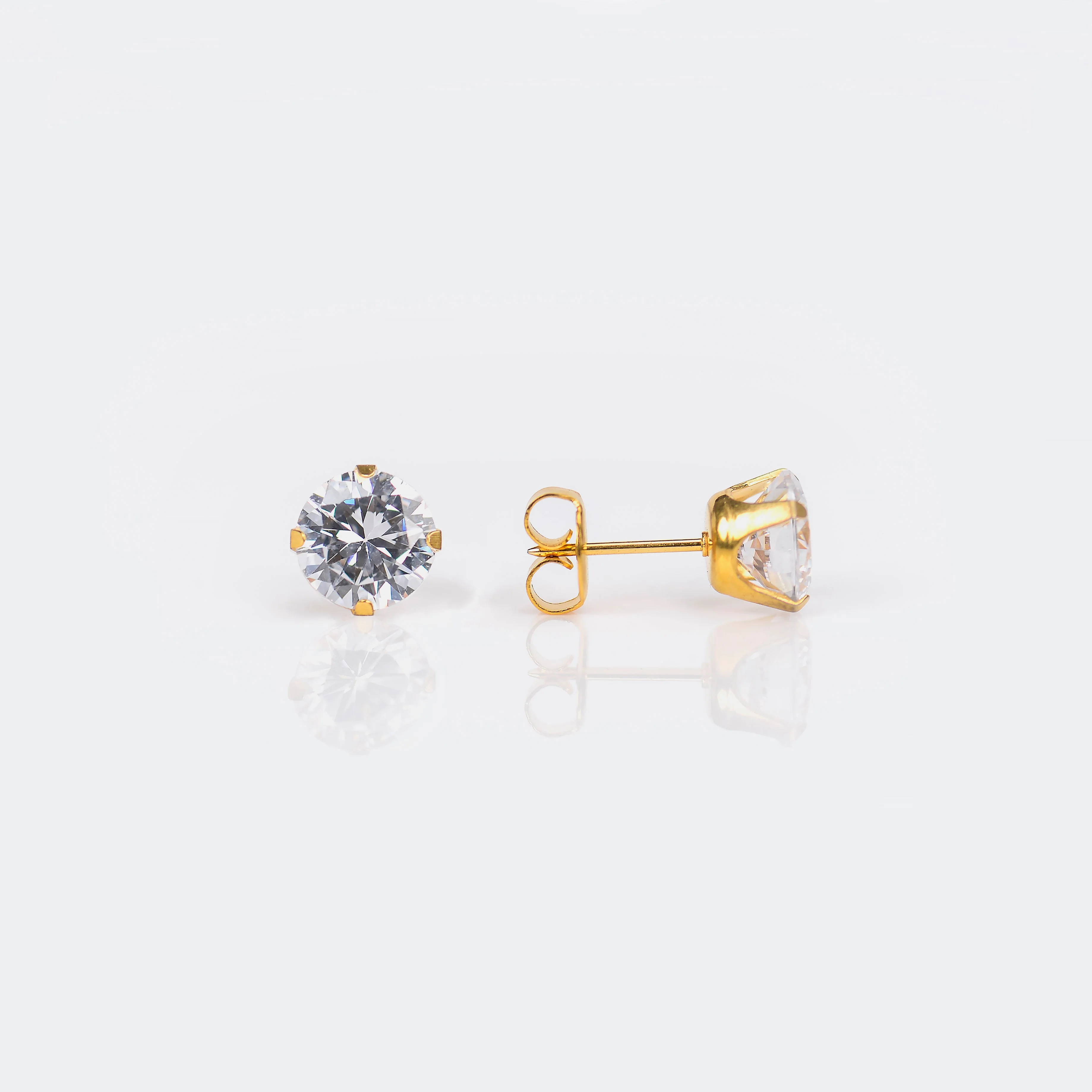 System 75 Prong Set Cubic Zirconia Piercing Studs - 8mm - Regular Post - Gold Plated
