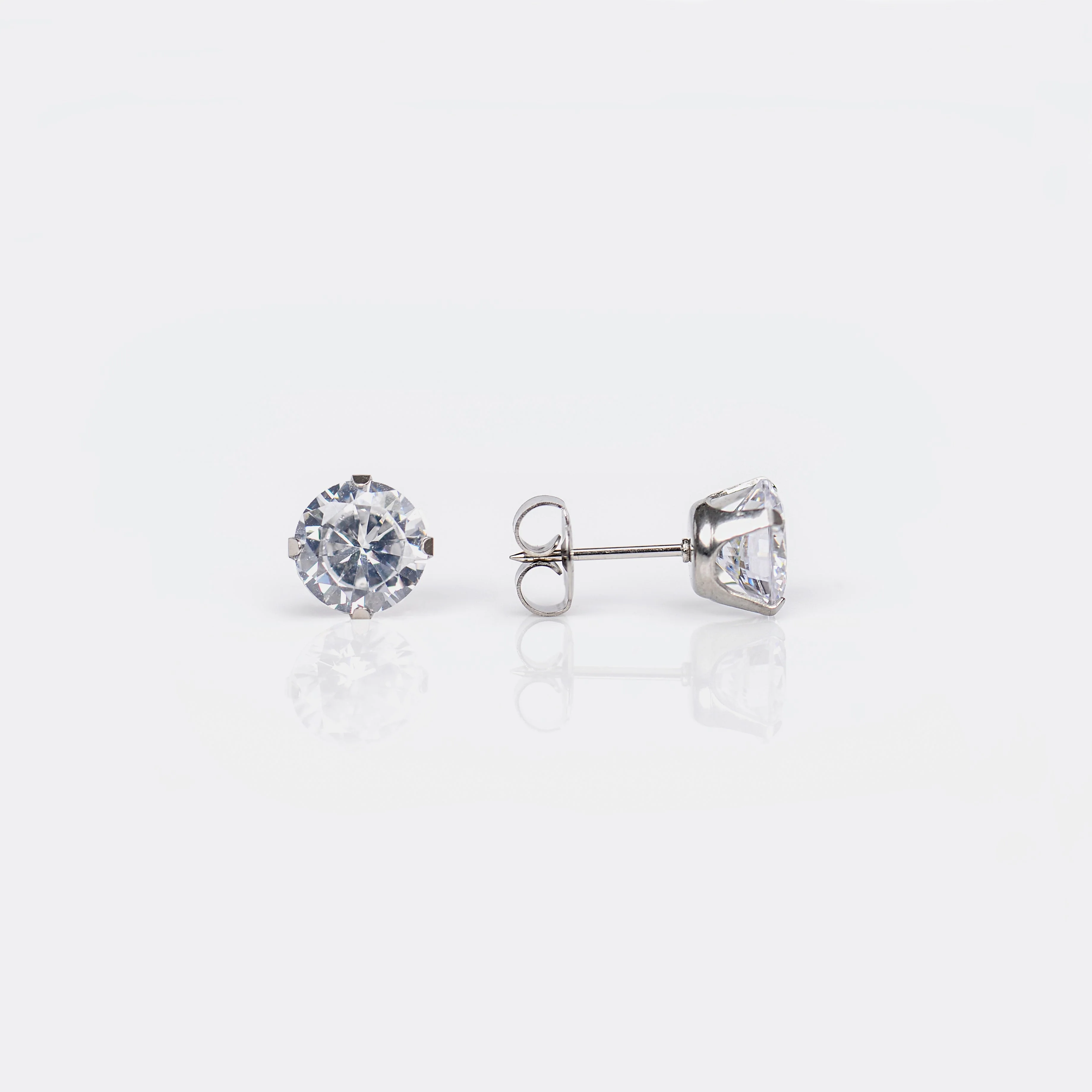 System 75 Prong Set Cubic Zirconia Piercing Studs - 8mm - Regular Post - Stainless Steel