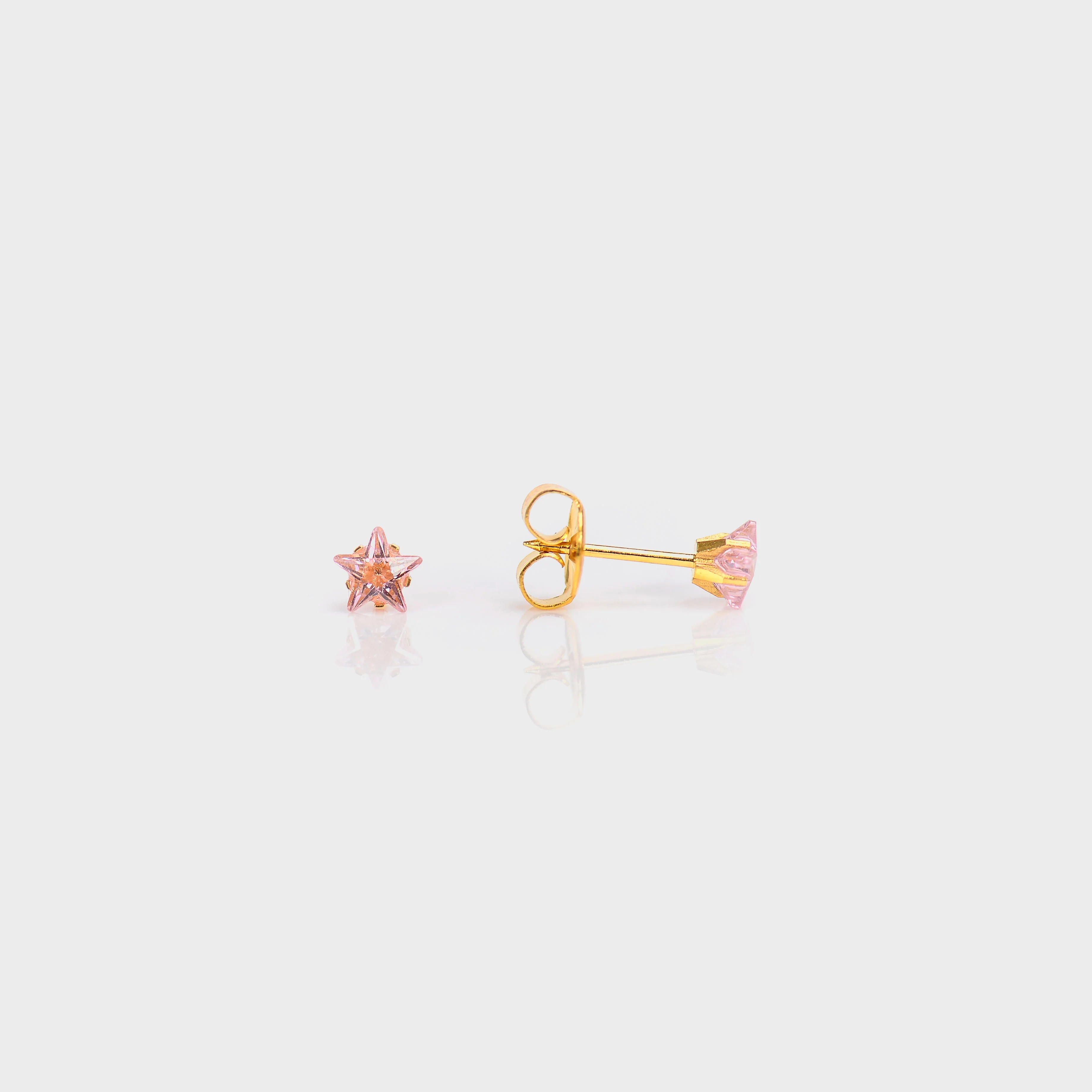System 75 Cubic Zirconia Star Piercing Studs - Pink - 14K Yellow Gold