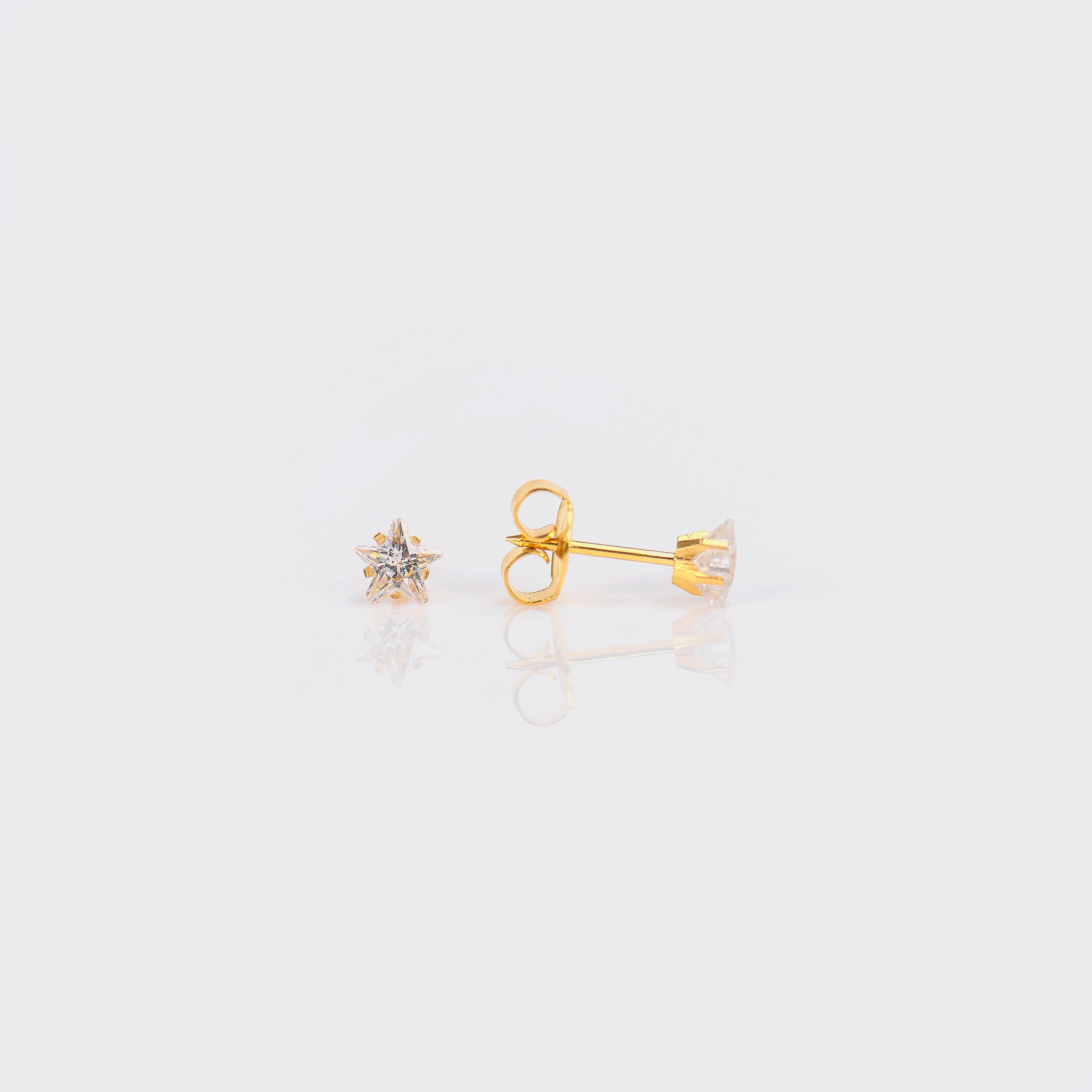 System 75 Cubic Zirconia Star Piercing Studs - Clear - 14K Yellow Gold
